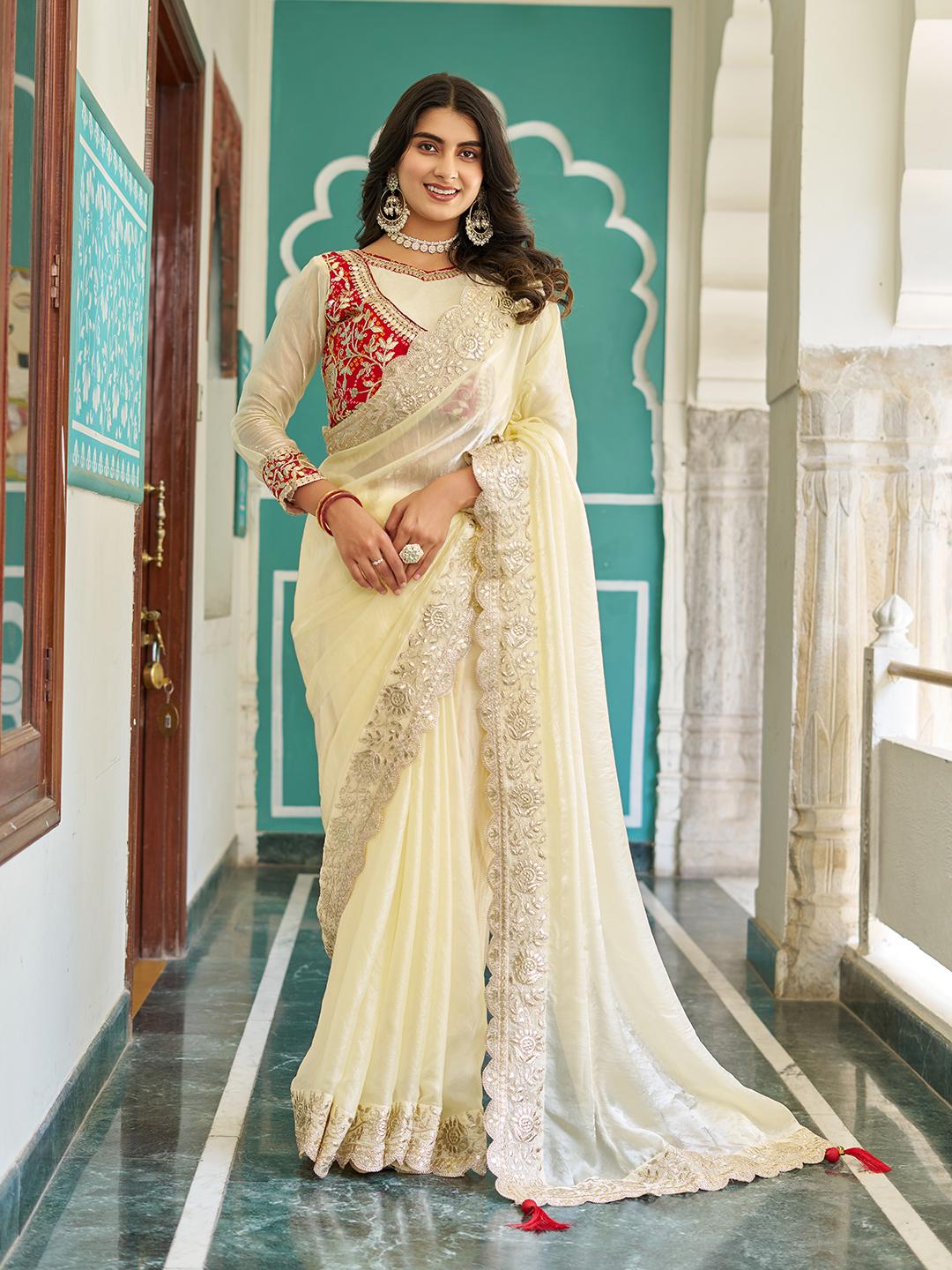 Festive Traditional Pure Fendi Silk Saree With Heavy Pitta & Gota Patti Work