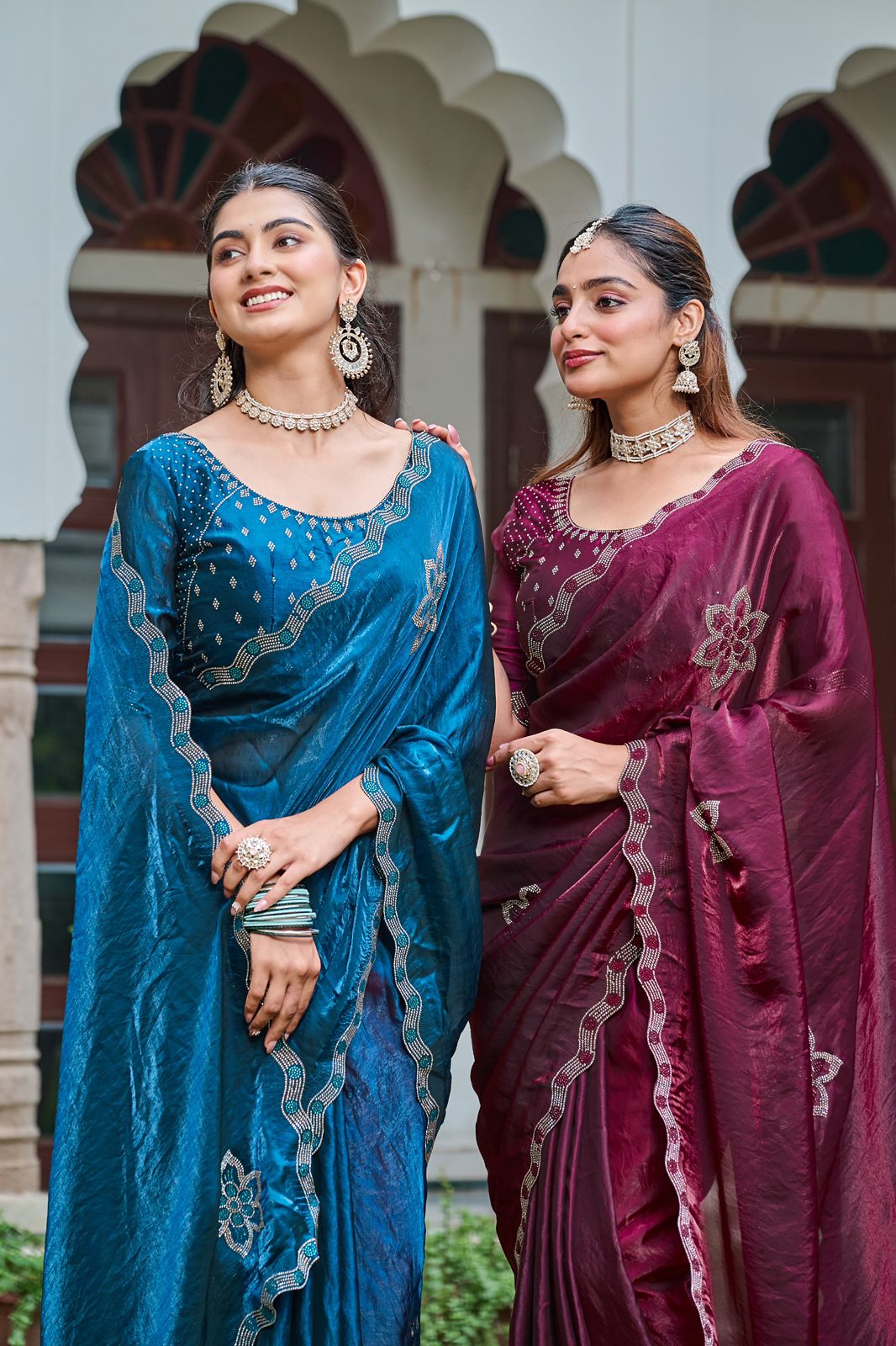 Festive Fancy Pure Fendi Silk Saree With Heavy Diamond Work