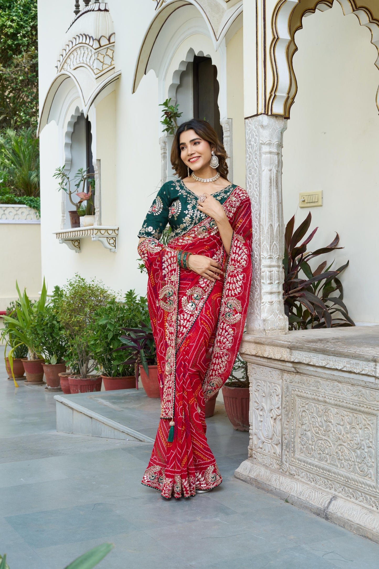 Festive Pure Bandhrej Saree With Heavy Pitta & Gota Patti Work