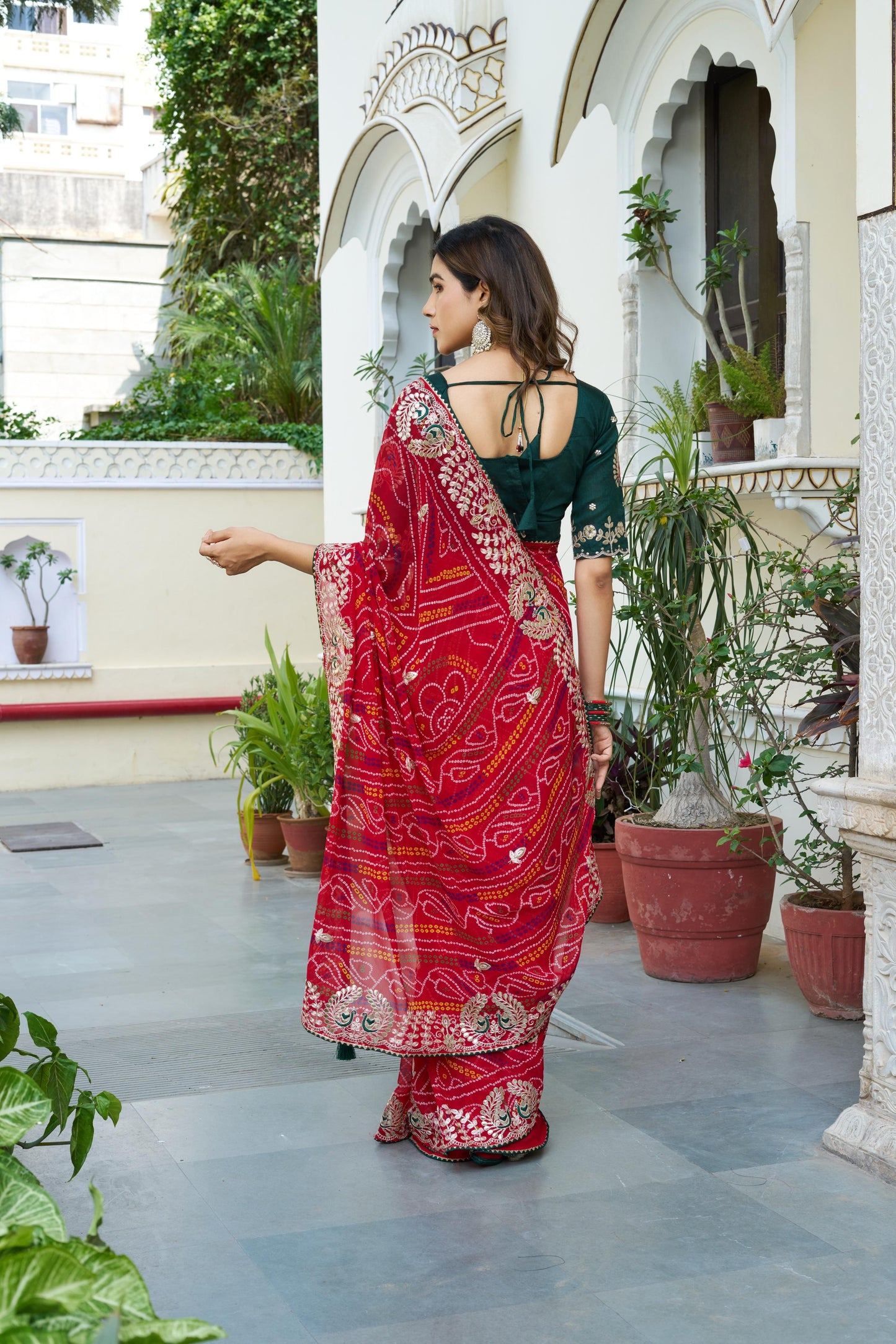 Festive Pure Bandhrej Saree With Heavy Pitta & Gota Patti Work