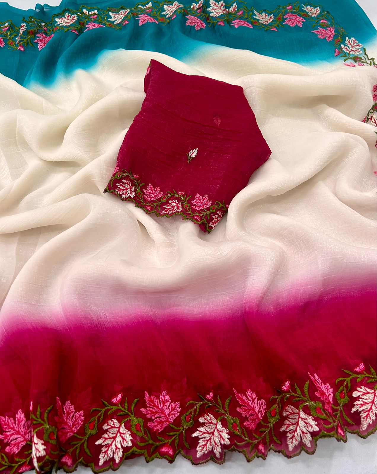 Pure Soft Crunchy Saree With Embroidery & Cut Work Finishing
