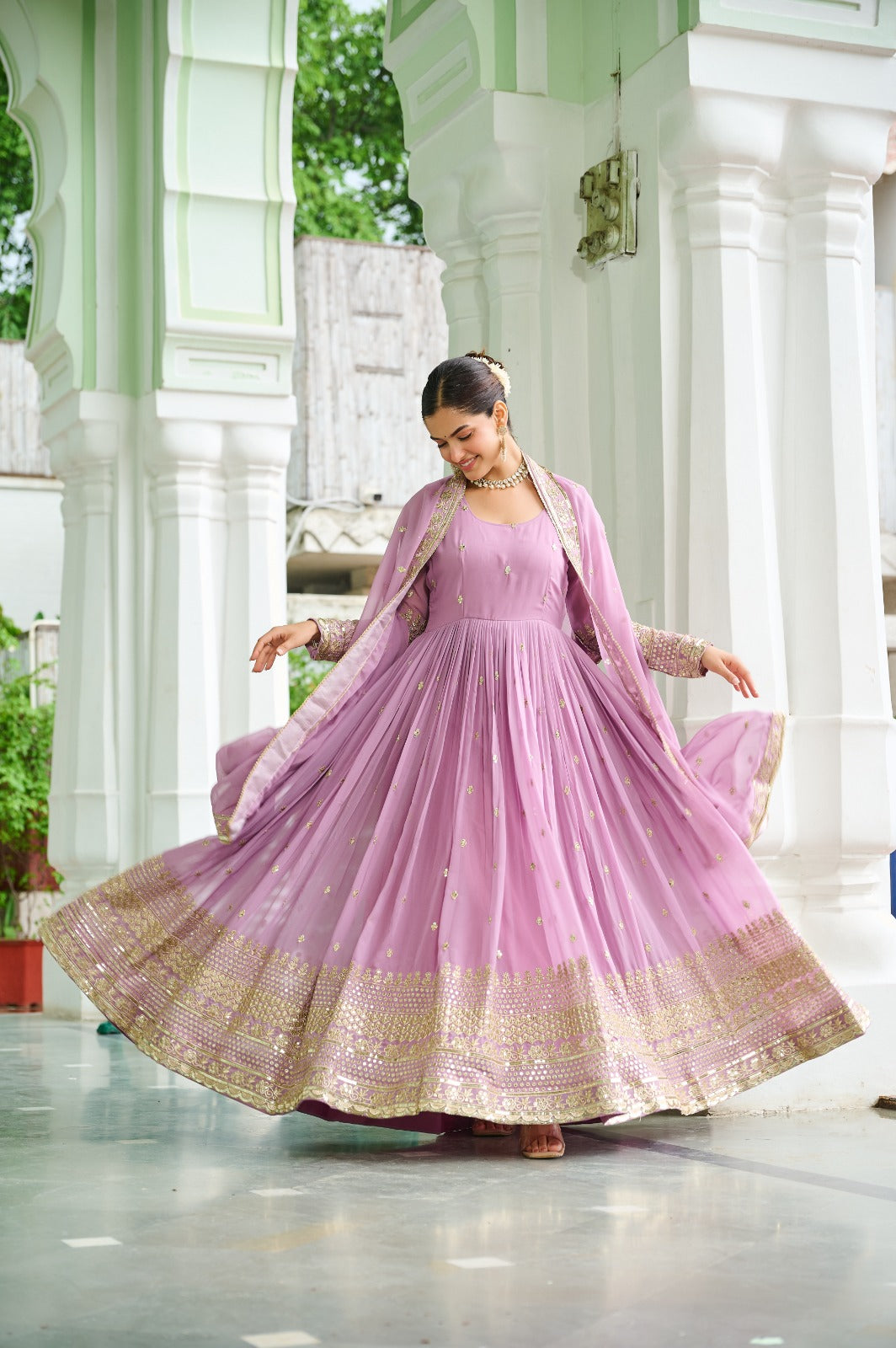 Wedding & Party Ready Faux Georgette With Rich Sequins And Embroidered Work Gown & Dupatta Set