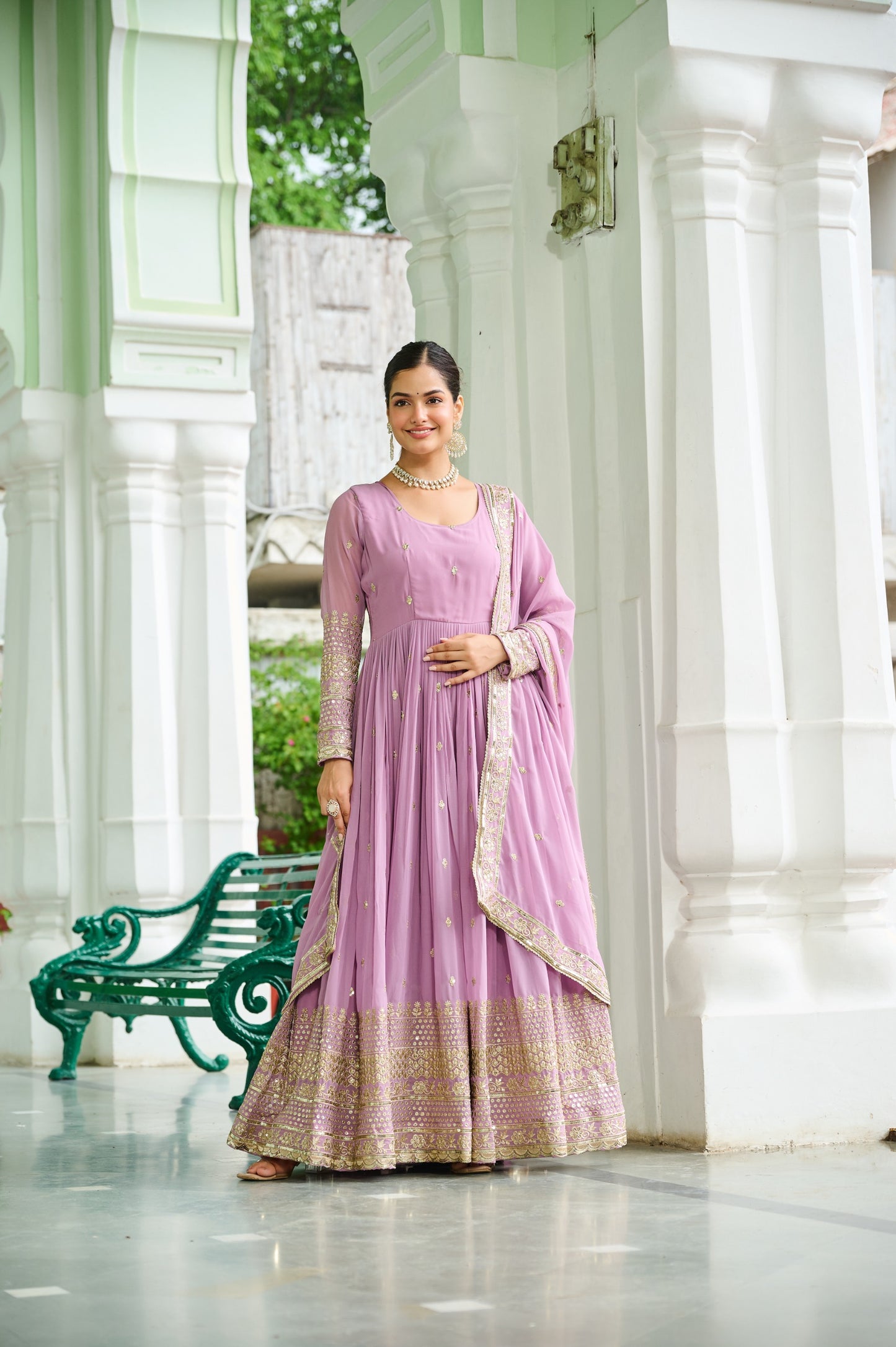 Wedding & Party Ready Faux Georgette With Rich Sequins And Embroidered Work Gown & Dupatta Set