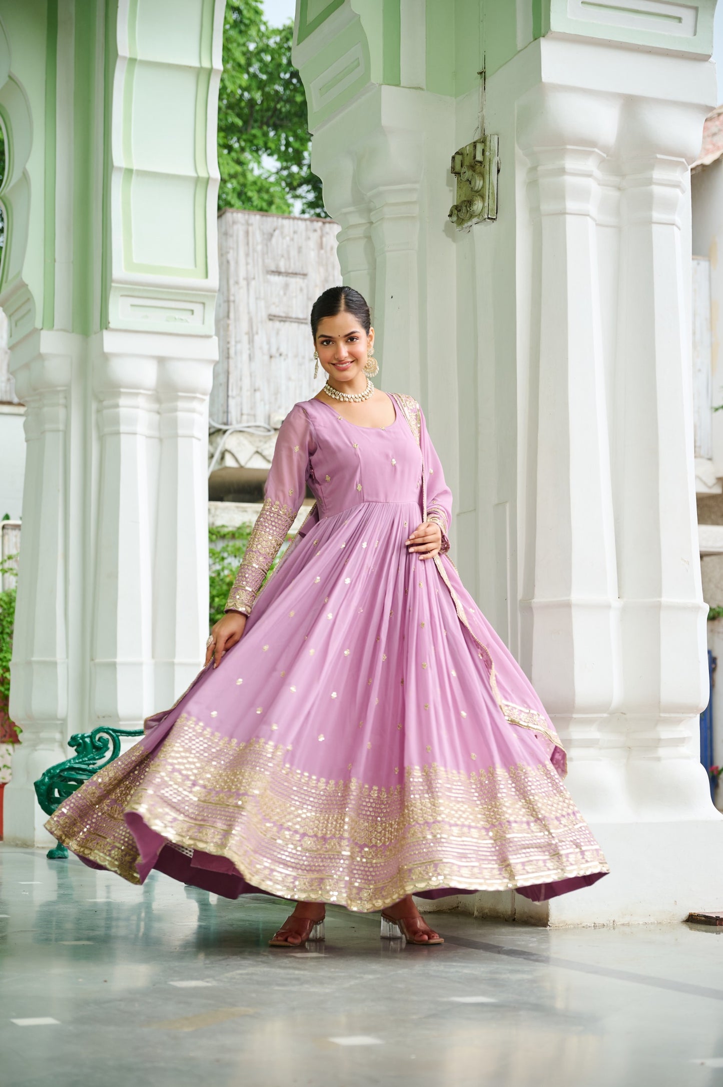 Wedding & Party Ready Faux Georgette With Rich Sequins And Embroidered Work Gown & Dupatta Set