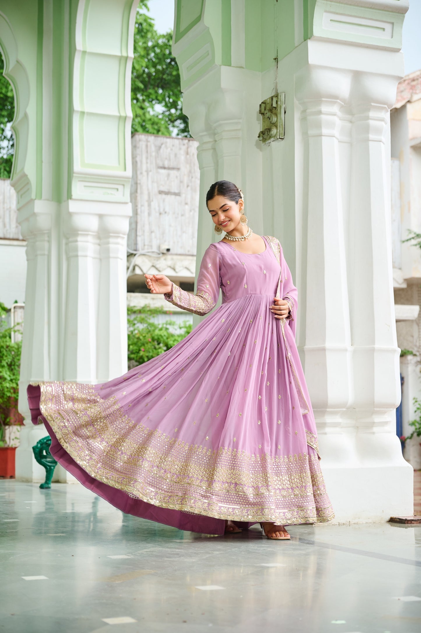 Wedding & Party Ready Faux Georgette With Rich Sequins And Embroidered Work Gown & Dupatta Set