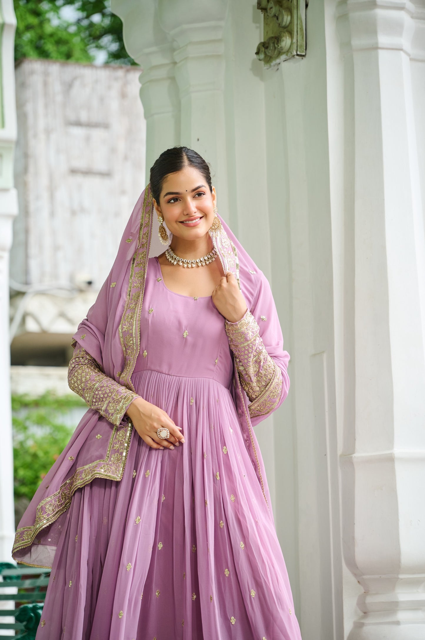 Wedding & Party Ready Faux Georgette With Rich Sequins And Embroidered Work Gown & Dupatta Set