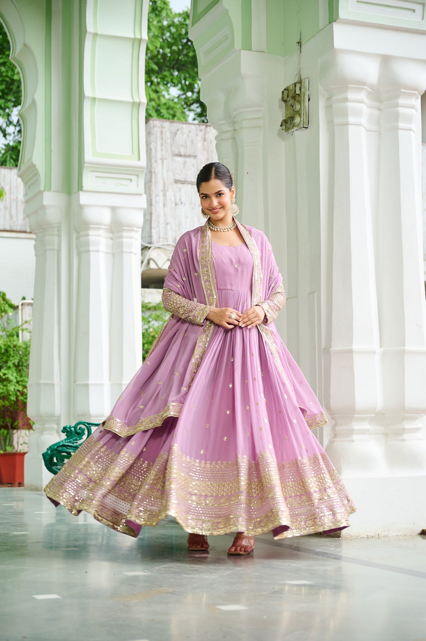 Wedding & Party Ready Faux Georgette With Rich Sequins And Embroidered Work Gown & Dupatta Set