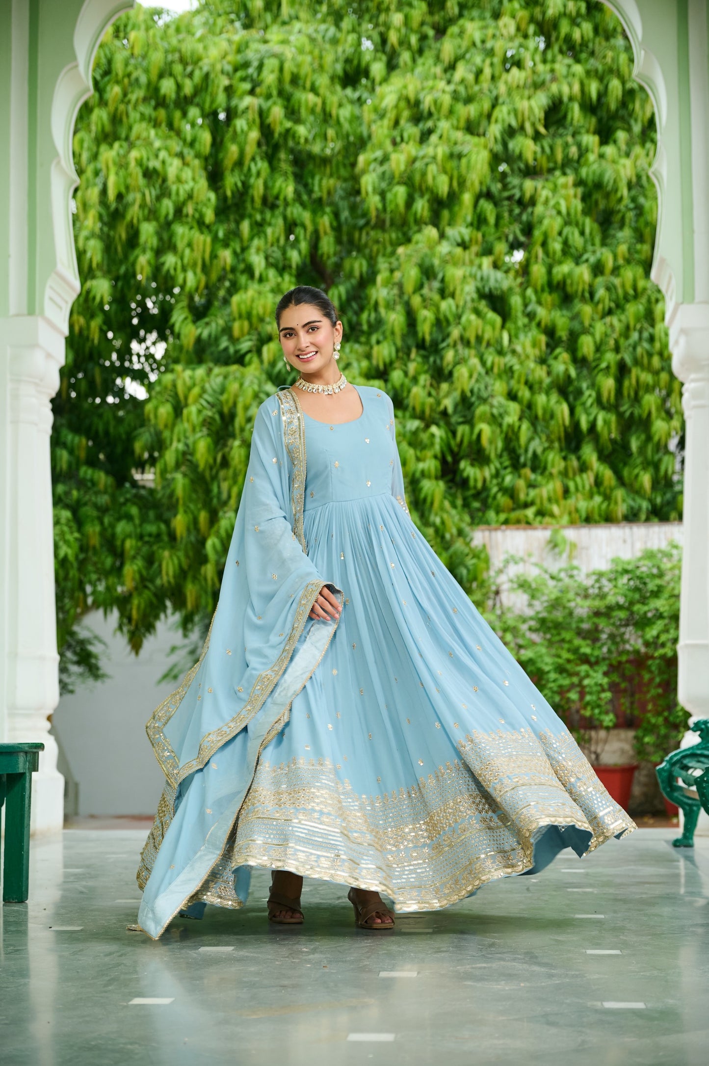 Wedding & Party Ready Faux Georgette With Rich Sequins And Embroidered Work Gown & Dupatta Set