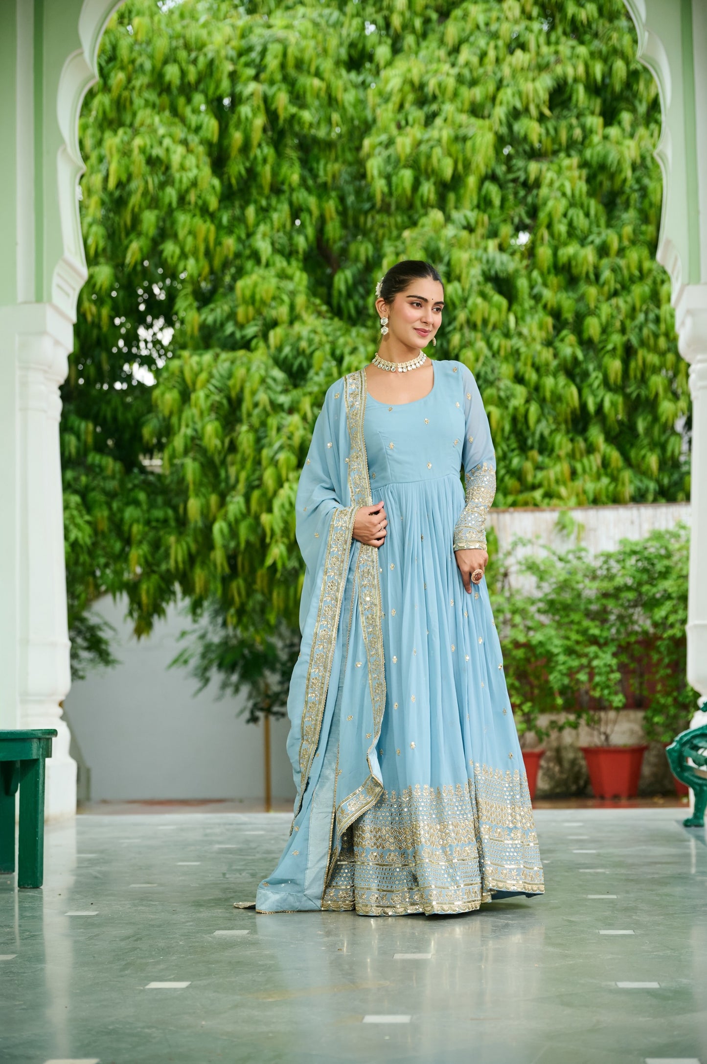 Wedding & Party Ready Faux Georgette With Rich Sequins And Embroidered Work Gown & Dupatta Set