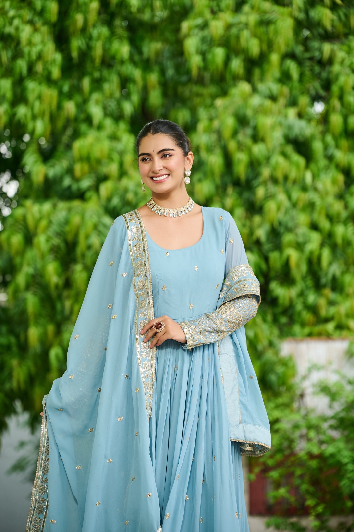 Wedding & Party Ready Faux Georgette With Rich Sequins And Embroidered Work Gown & Dupatta Set