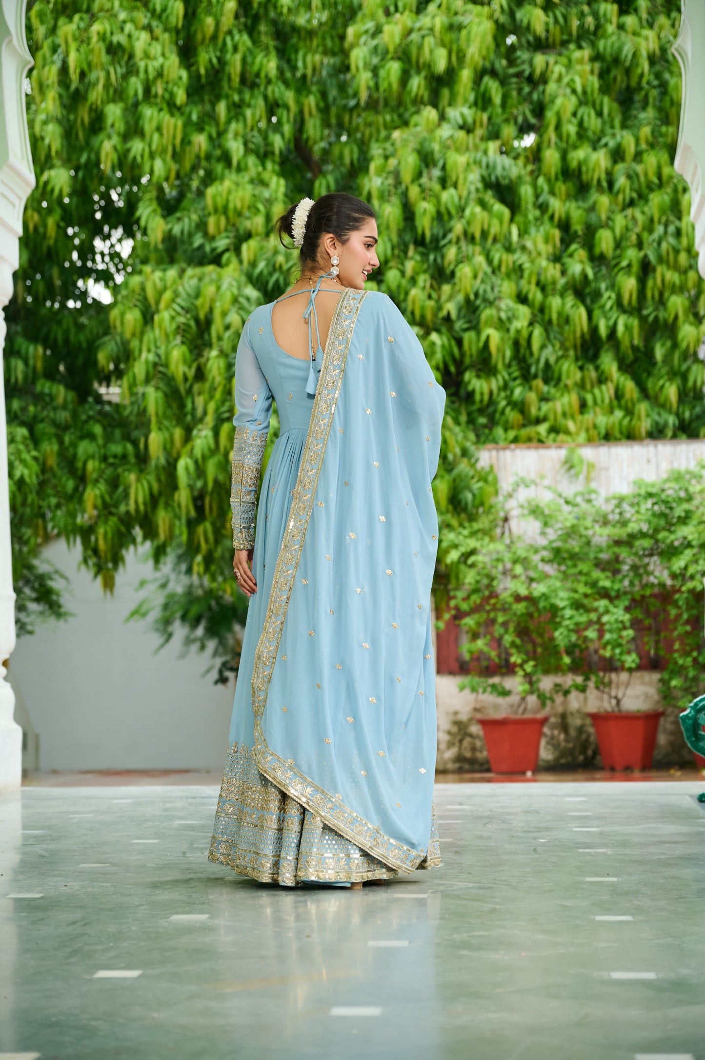 Wedding & Party Ready Faux Georgette With Rich Sequins And Embroidered Work Gown & Dupatta Set
