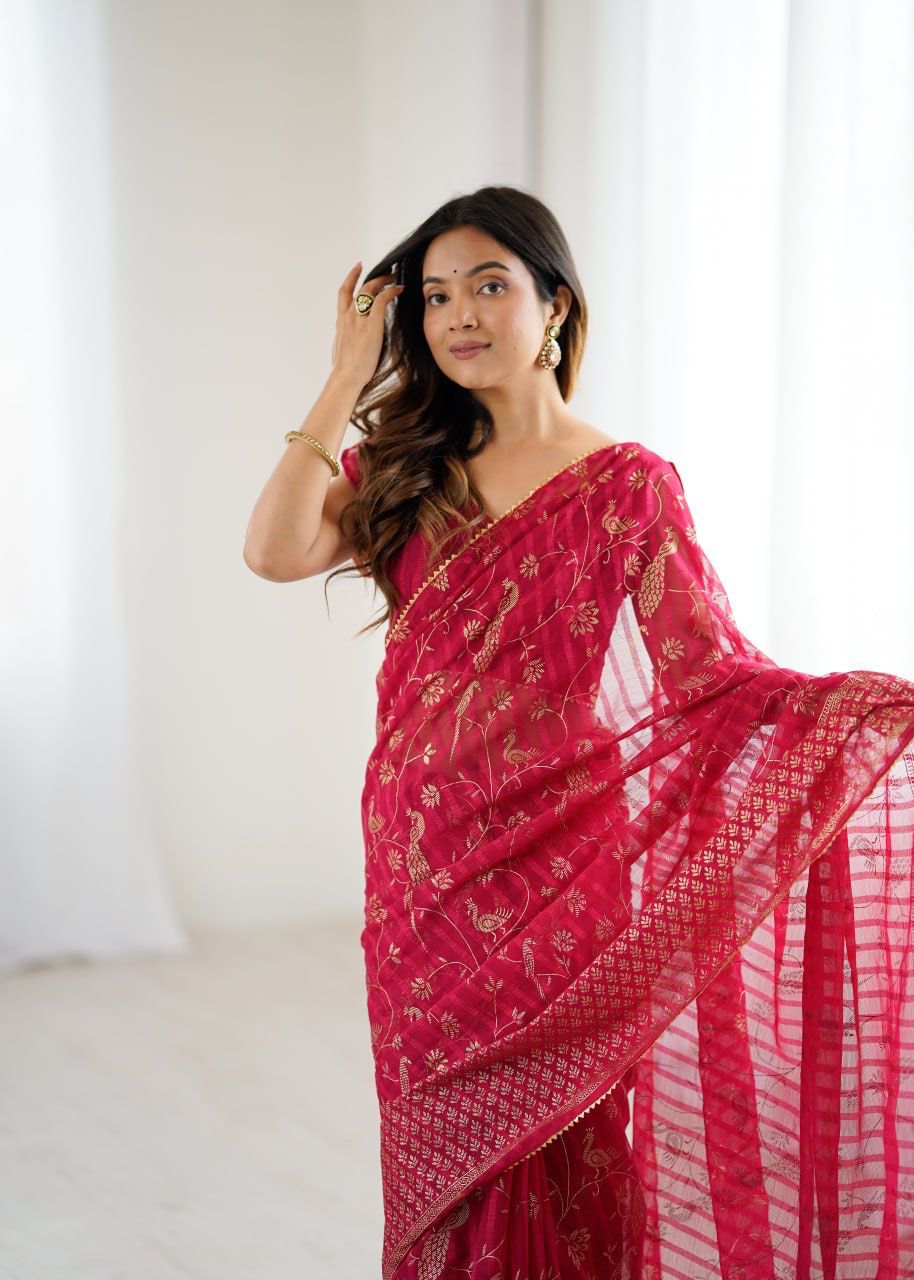 Beautiful Stylish Print Soft Georgette Saree With Foil & Lace Work Border