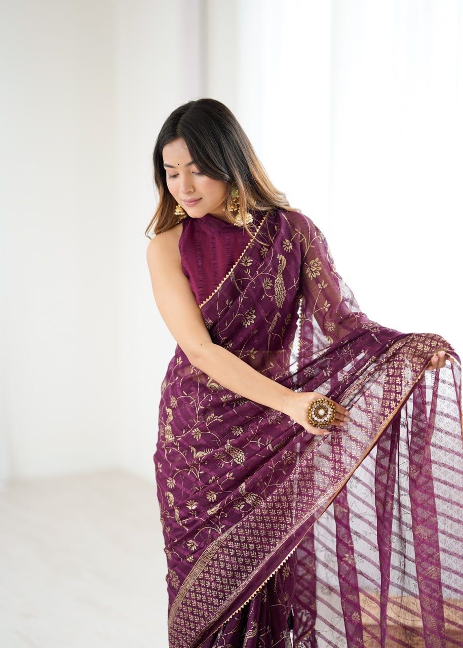 Beautiful Stylish Print Soft Georgette Saree With Foil & Lace Work Border