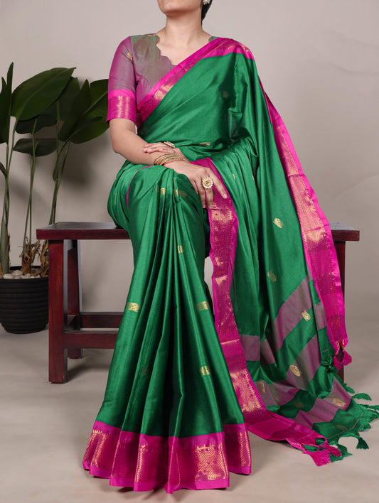 Traditional Paithani Concept Cotton Silk Saree With Weaving Work