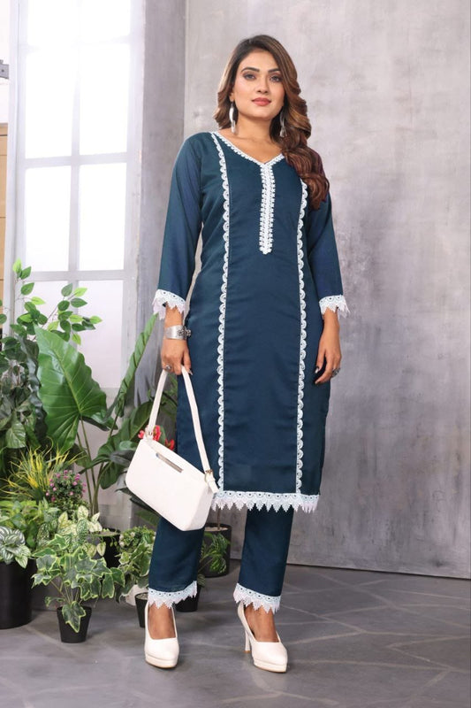 New Soft Star Georgette Salwar Suit With Embroidery & Lace Work Kurta & Pant