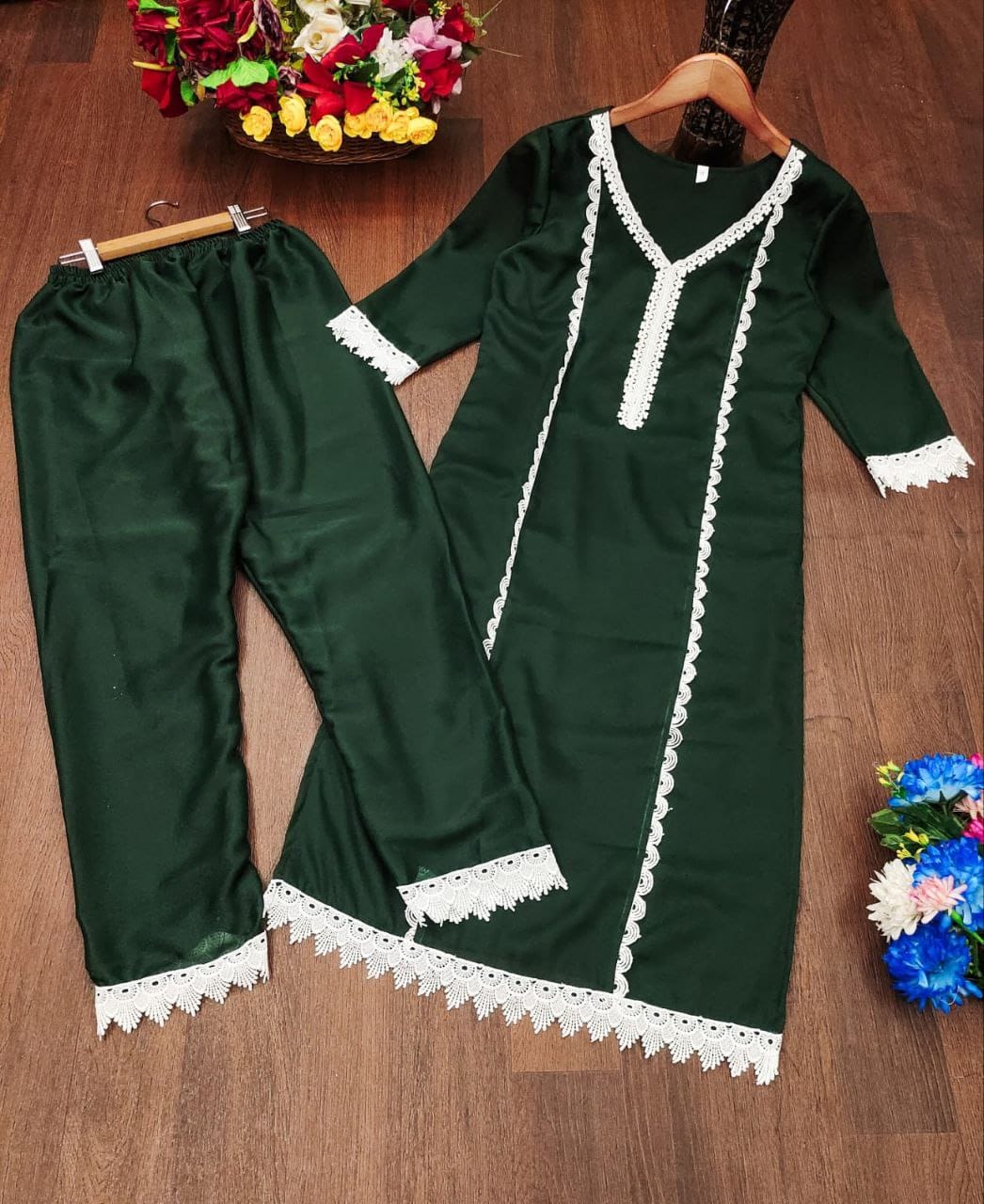 New Soft Star Georgette Salwar Suit With Embroidery & Lace Work Kurta & Pant