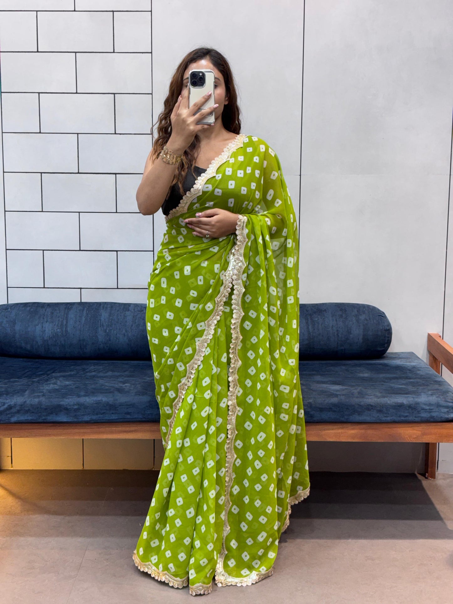 Special Soft Georgette Leheriya Bandhej Print Saree With Coding Embroidery Sequence Lace Work