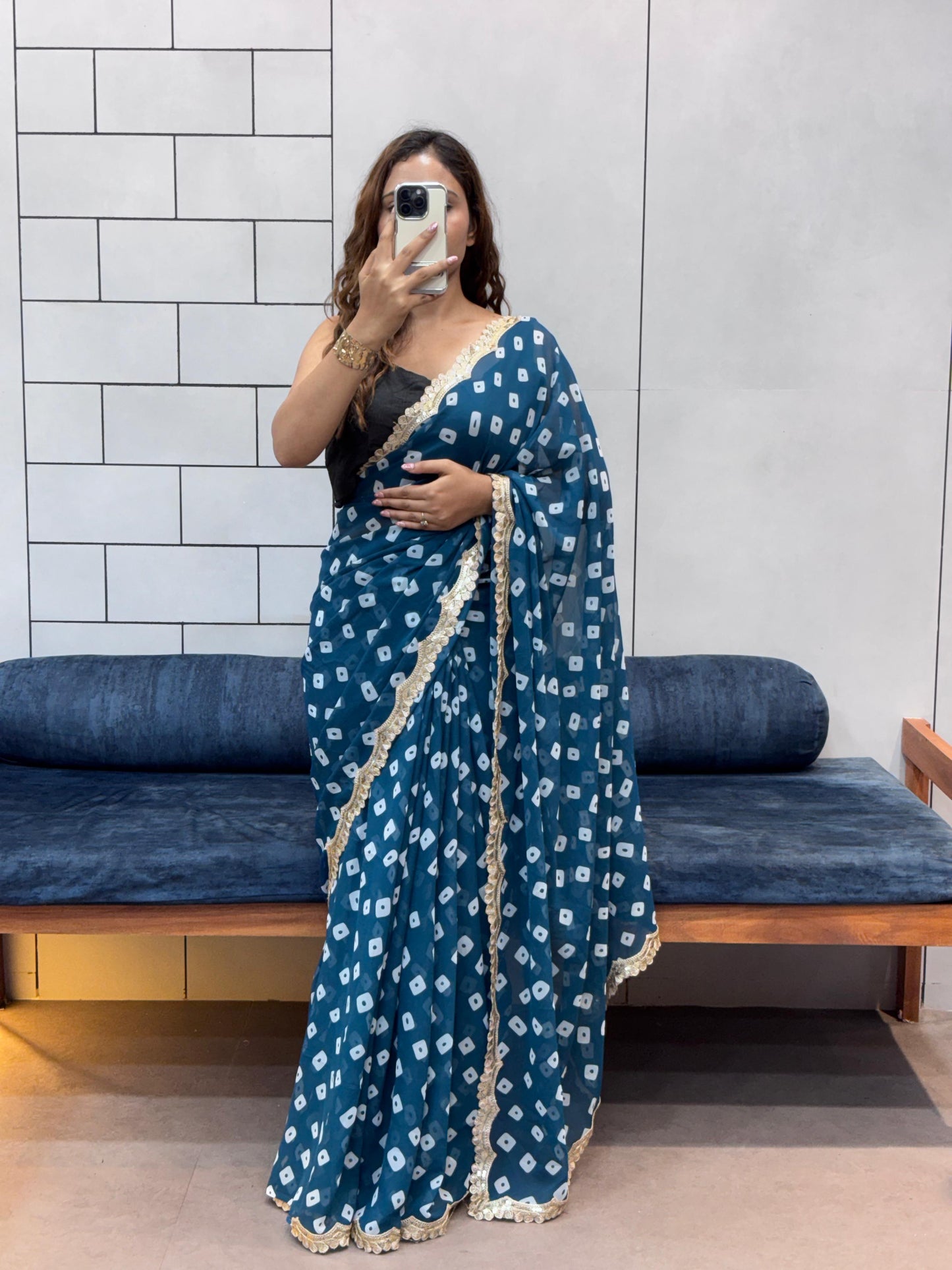 Special Soft Georgette Leheriya Bandhej Print Saree With Coding Embroidery Sequence Lace Work