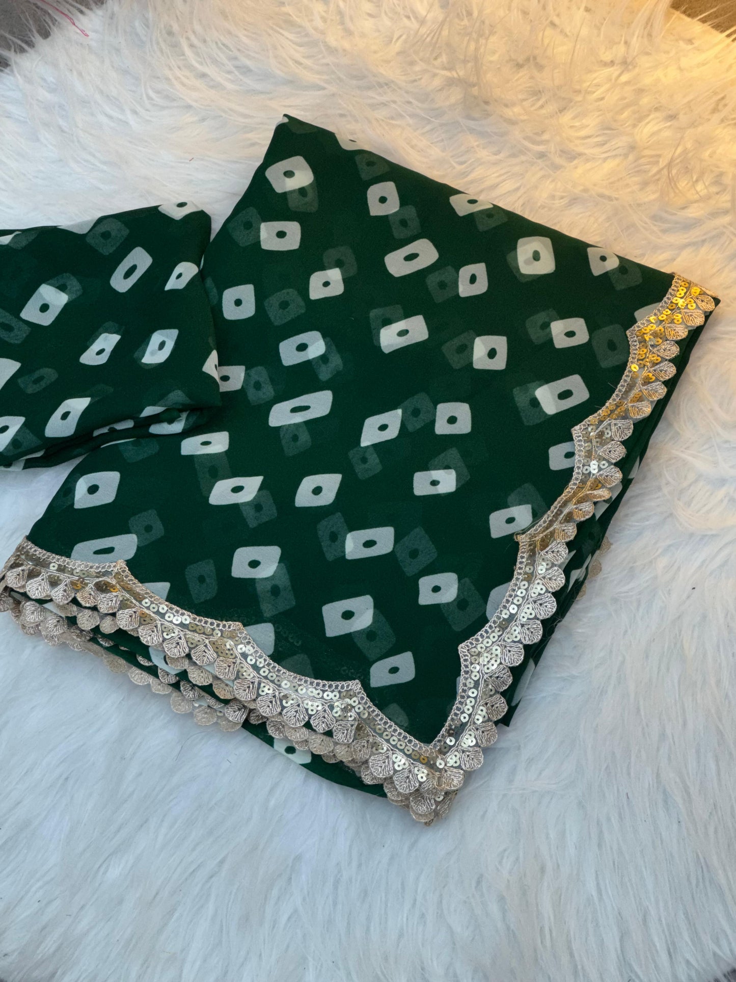 Special Soft Georgette Leheriya Bandhej Print Saree With Coding Embroidery Sequence Lace Work