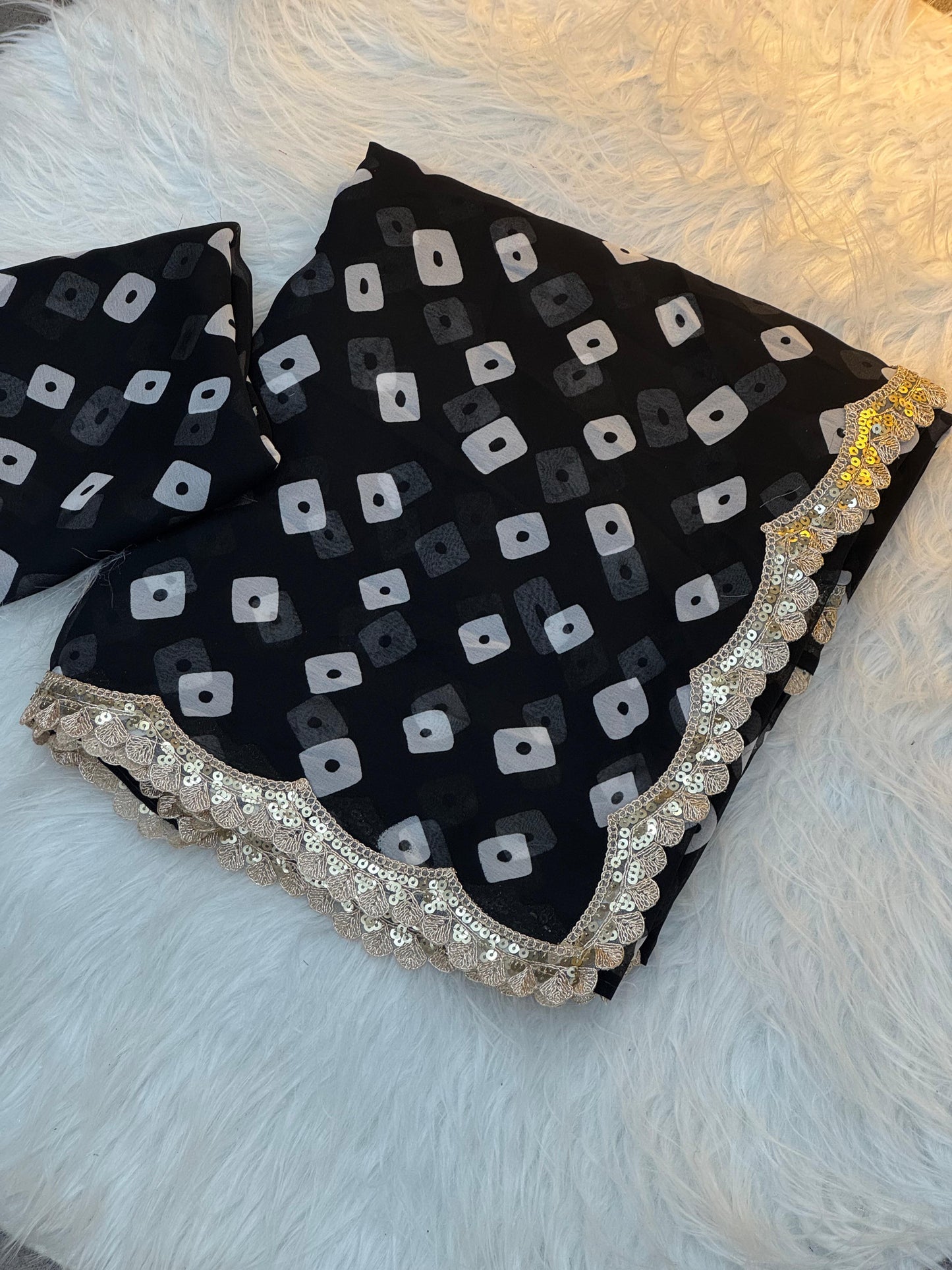 Special Soft Georgette Leheriya Bandhej Print Saree With Coding Embroidery Sequence Lace Work