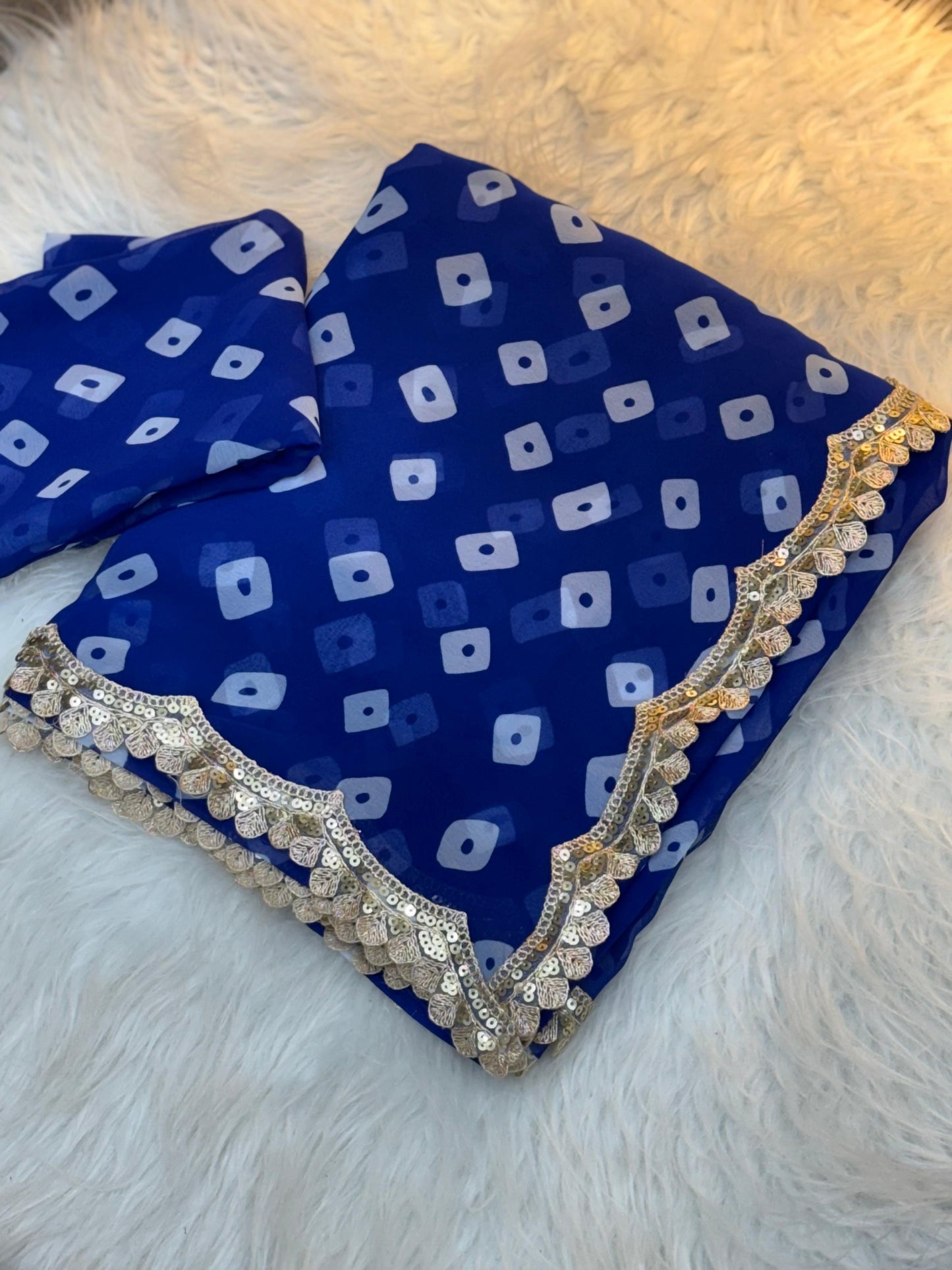Special Soft Georgette Leheriya Bandhej Print Saree With Coding Embroidery Sequence Lace Work