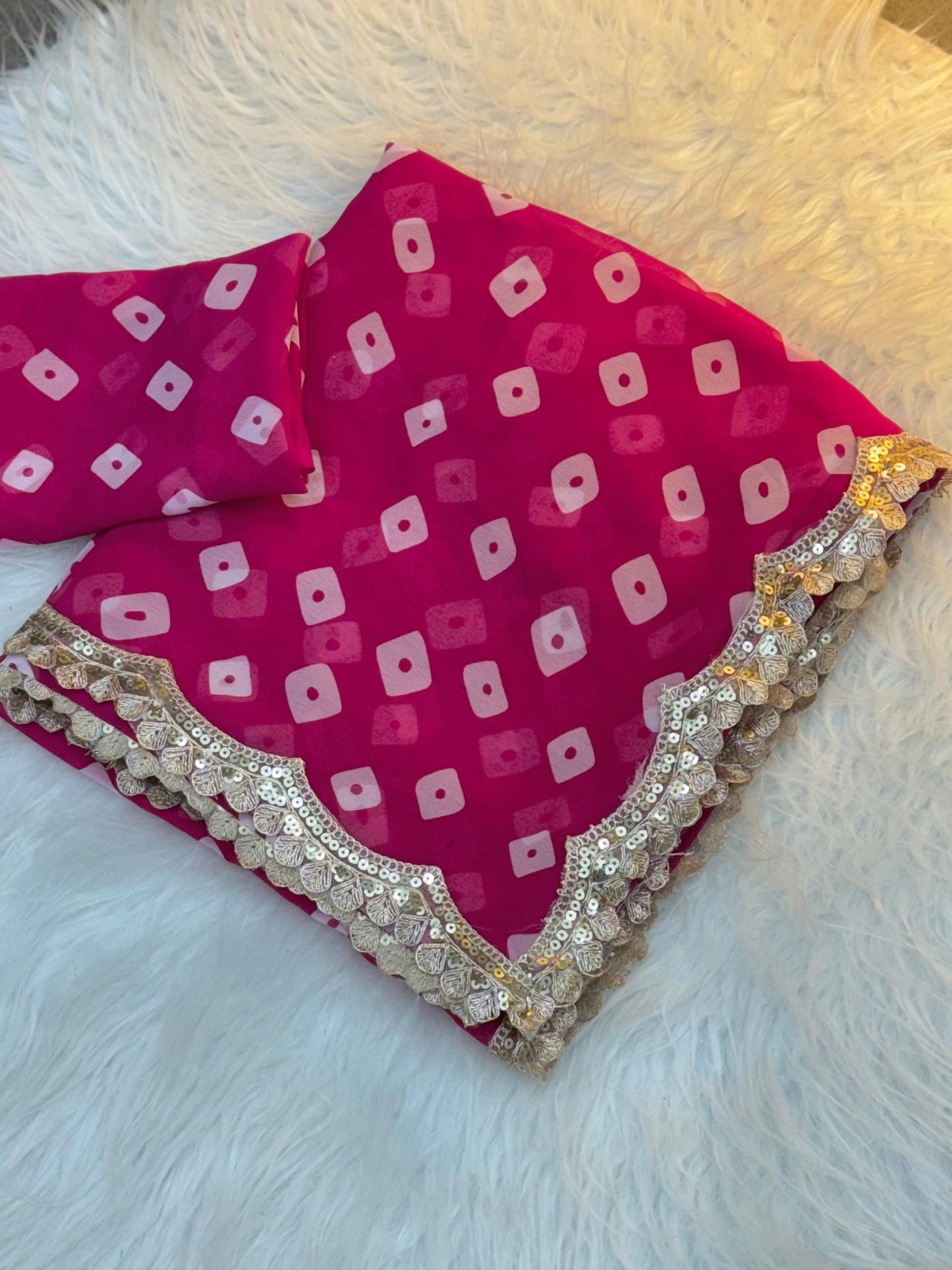 Special Soft Georgette Leheriya Bandhej Print Saree With Coding Embroidery Sequence Lace Work