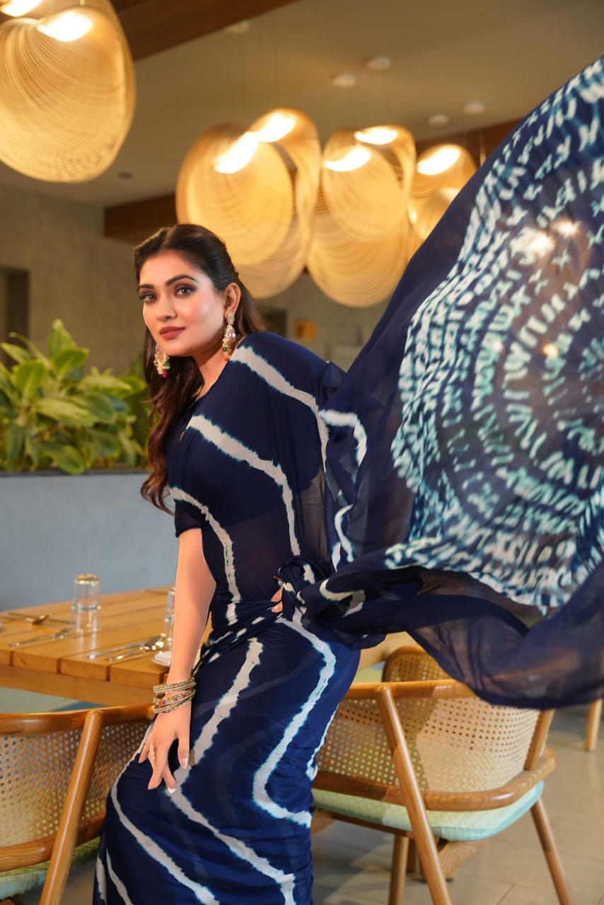 Superhit Pure Chinnon Leheriya Saree With Hand Sibori Work