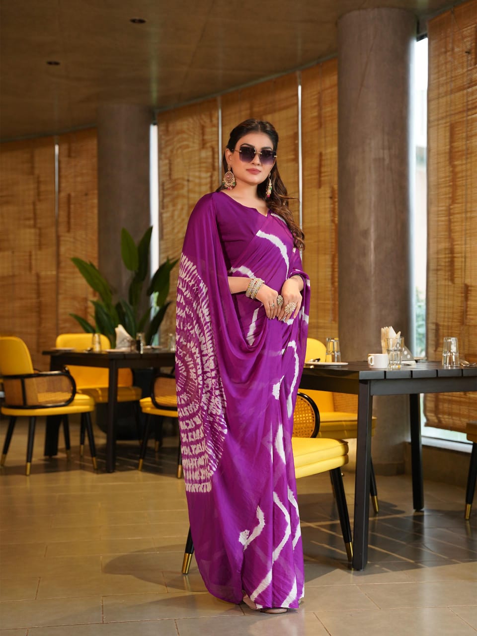 Superhit Pure Chinnon Leheriya Saree With Hand Sibori Work