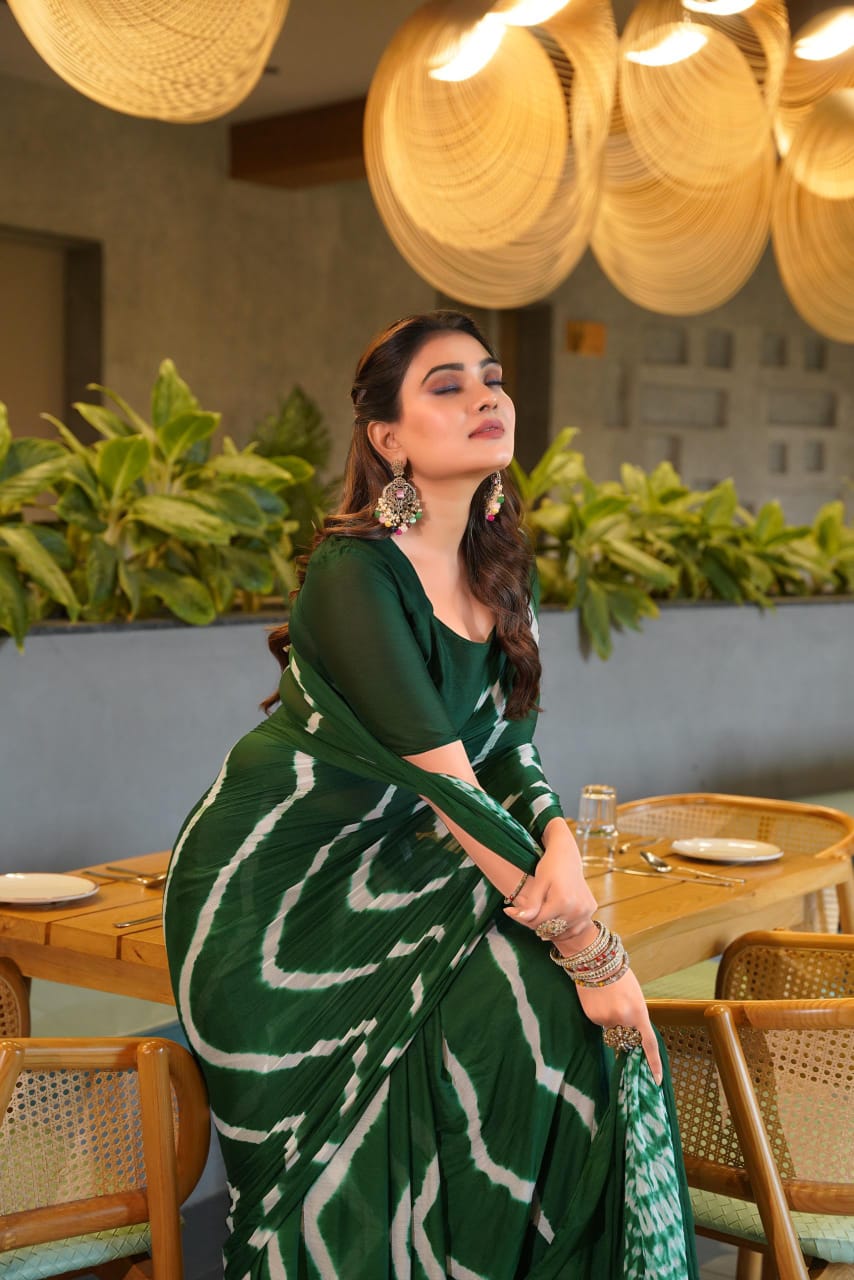 Superhit Pure Chinnon Leheriya Saree With Hand Sibori Work