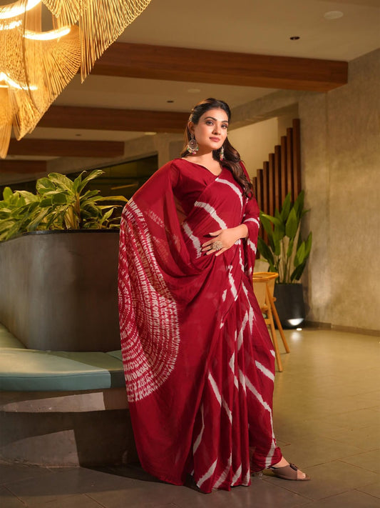 Superhit Pure Chinnon Leheriya Saree With Hand Sibori Work