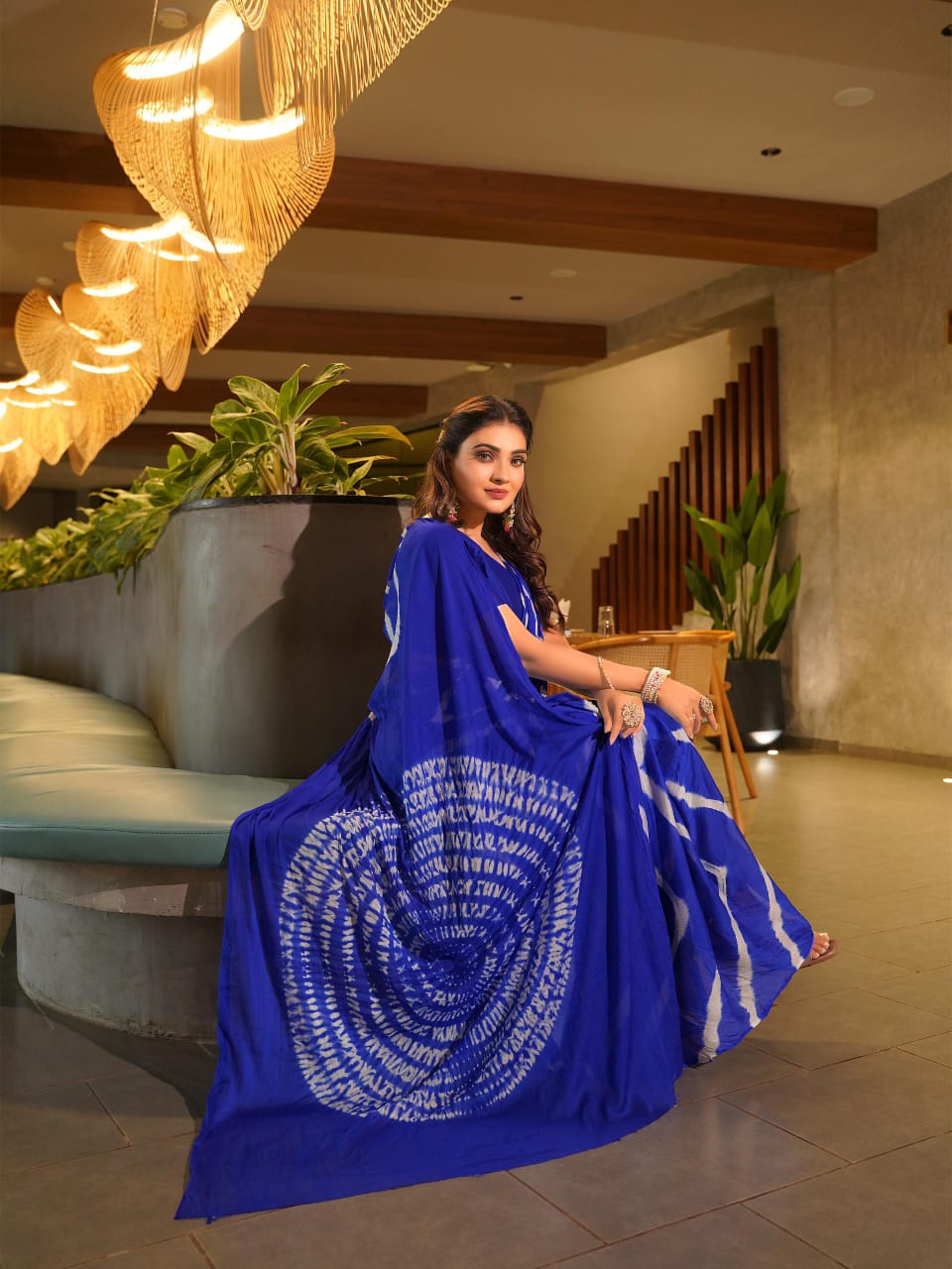 Superhit Pure Chinnon Leheriya Saree With Hand Sibori Work