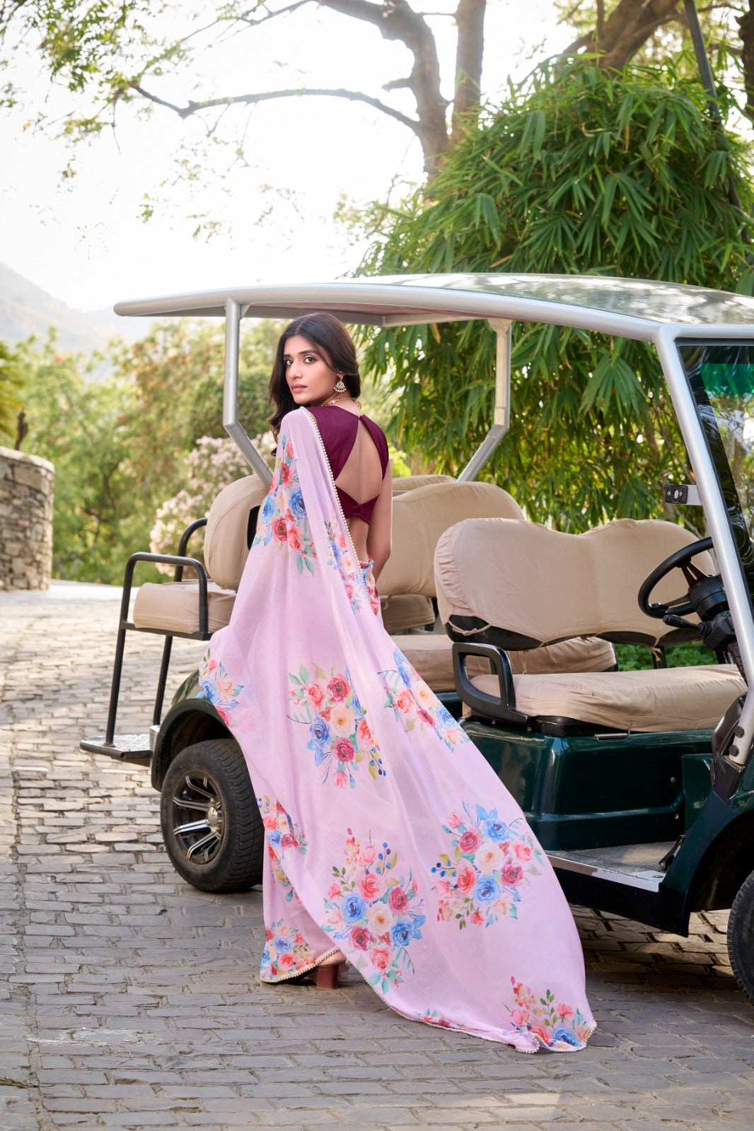 Stylish Charm Weightless Marble Fabric Printed Saree With Pearl Lace Border Work