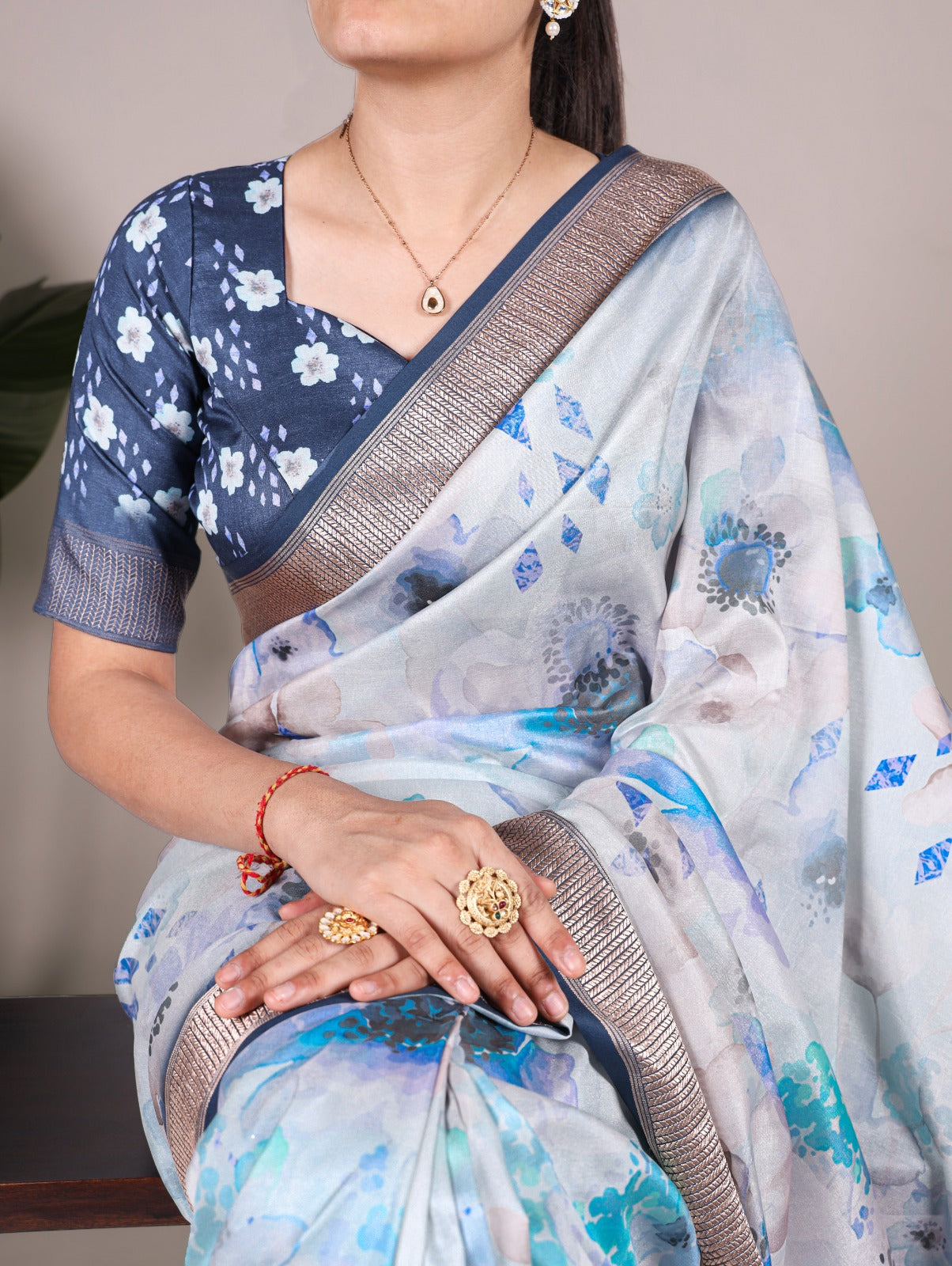 Pure Tussar Silk Floral Print Saree With Viscose Border