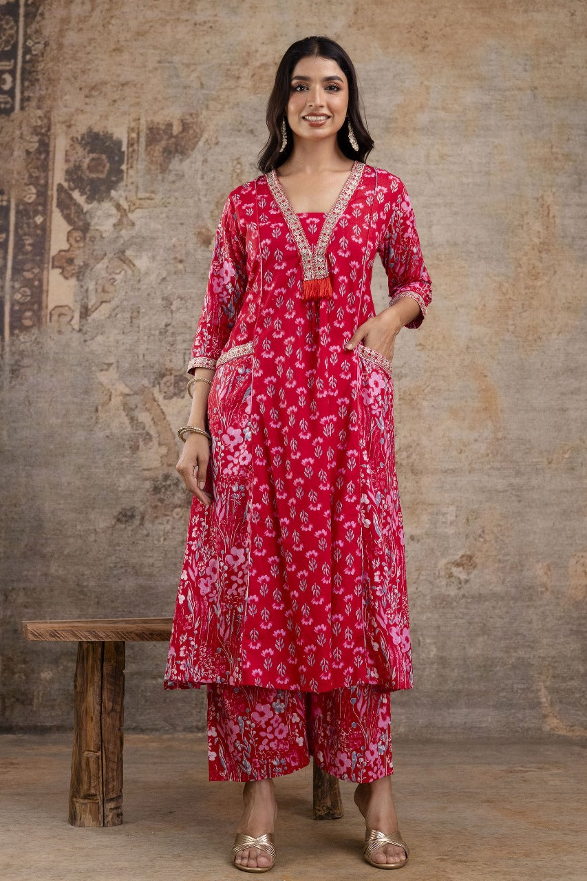 Premium Pure Soft Cotton Embroidered & Sequin Work A-Line Kurta Suit Pant With Dupatta