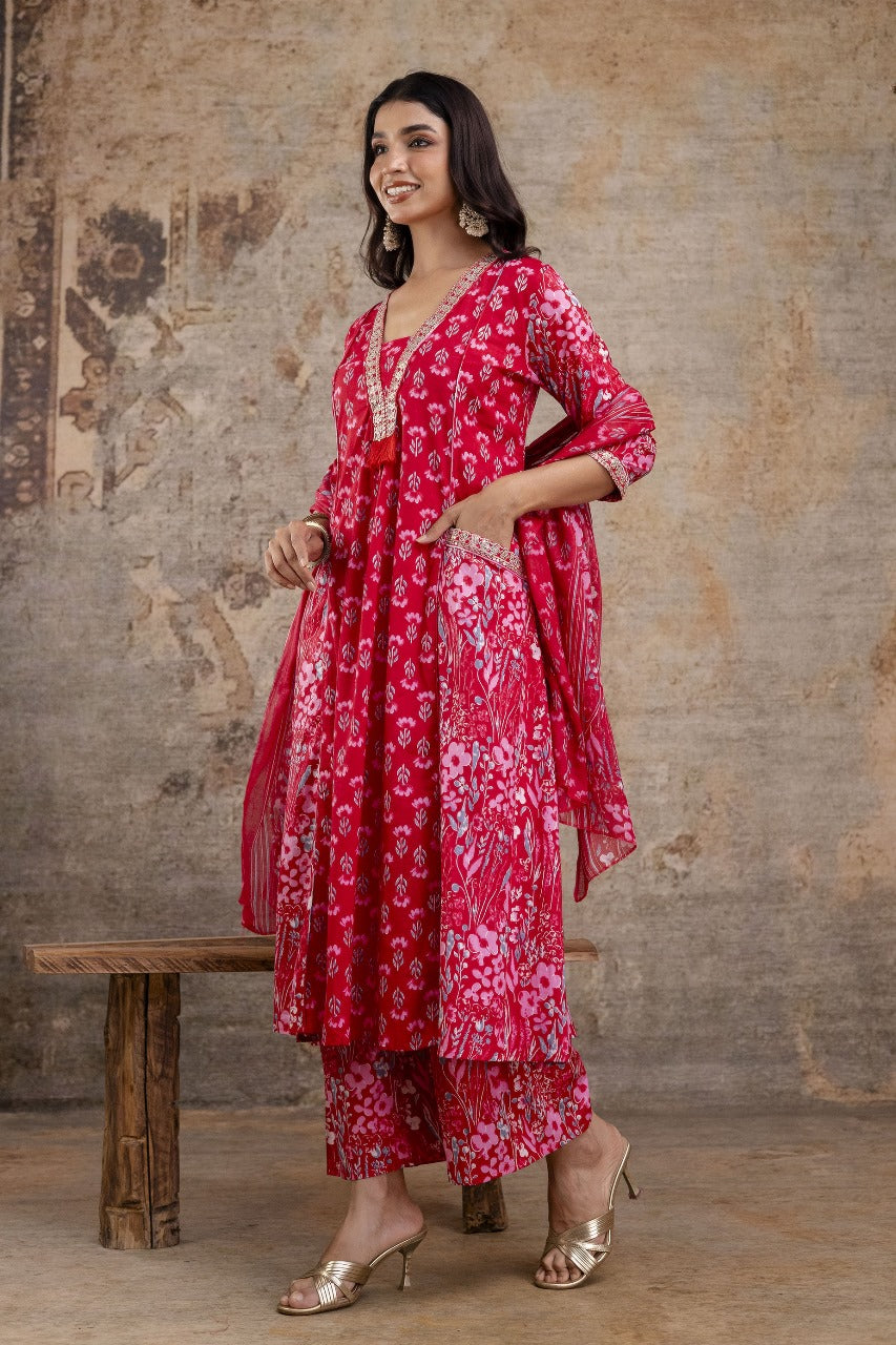Premium Pure Soft Cotton Embroidered & Sequin Work A-Line Kurta Suit Pant With Dupatta