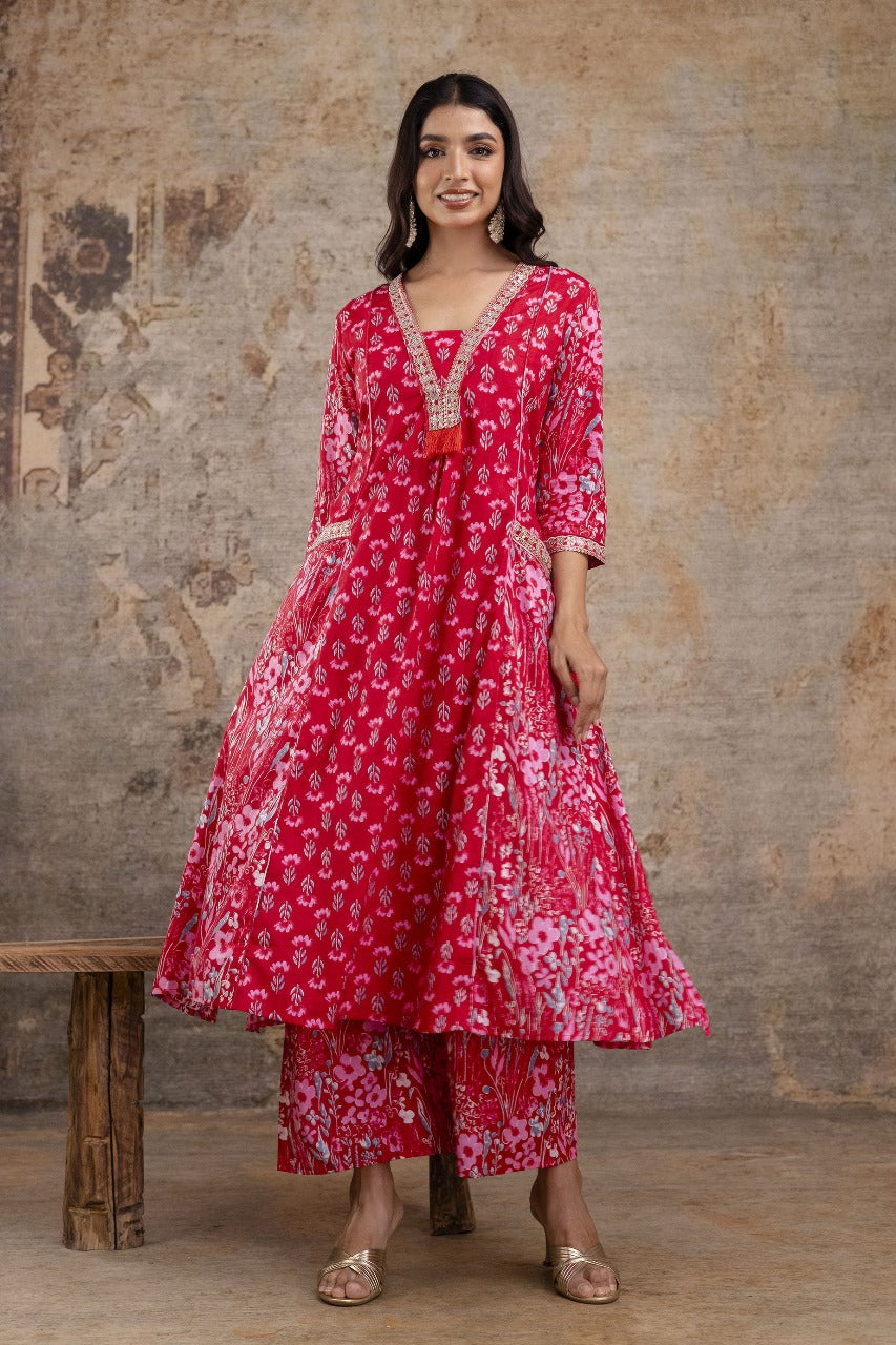 Premium Pure Soft Cotton Embroidered & Sequin Work A-Line Kurta Suit Pant With Dupatta