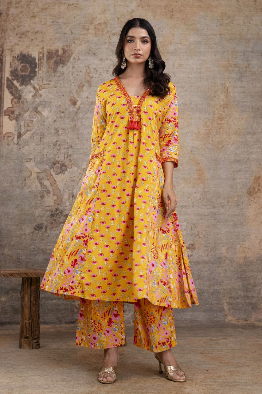 Premium Pure Soft Cotton Embroidered & Sequin Work A-Line Kurta Suit Pant With Dupatta