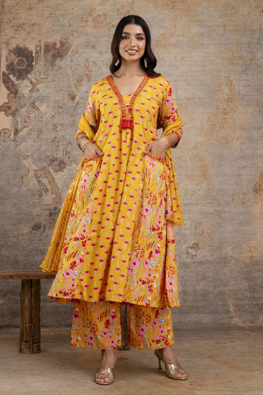 Premium Pure Soft Cotton Embroidered & Sequin Work A-Line Kurta Suit Pant With Dupatta