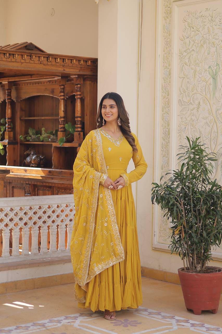 Wedding & Festive Ready Faux Georgette With Rich Sequins And Embroidered Work Gown & Dupatta Set