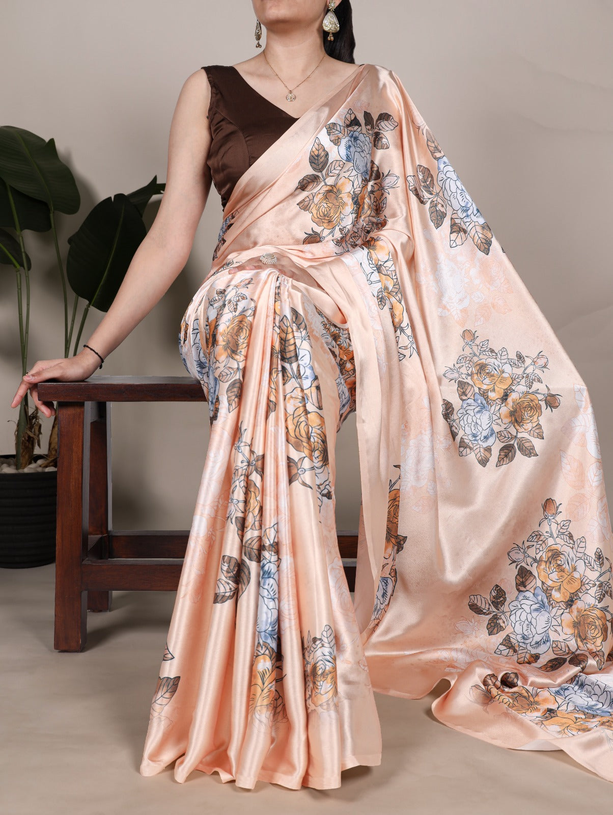 Pure Satin Silk Floral Print All Over Saree With Fresh Colours