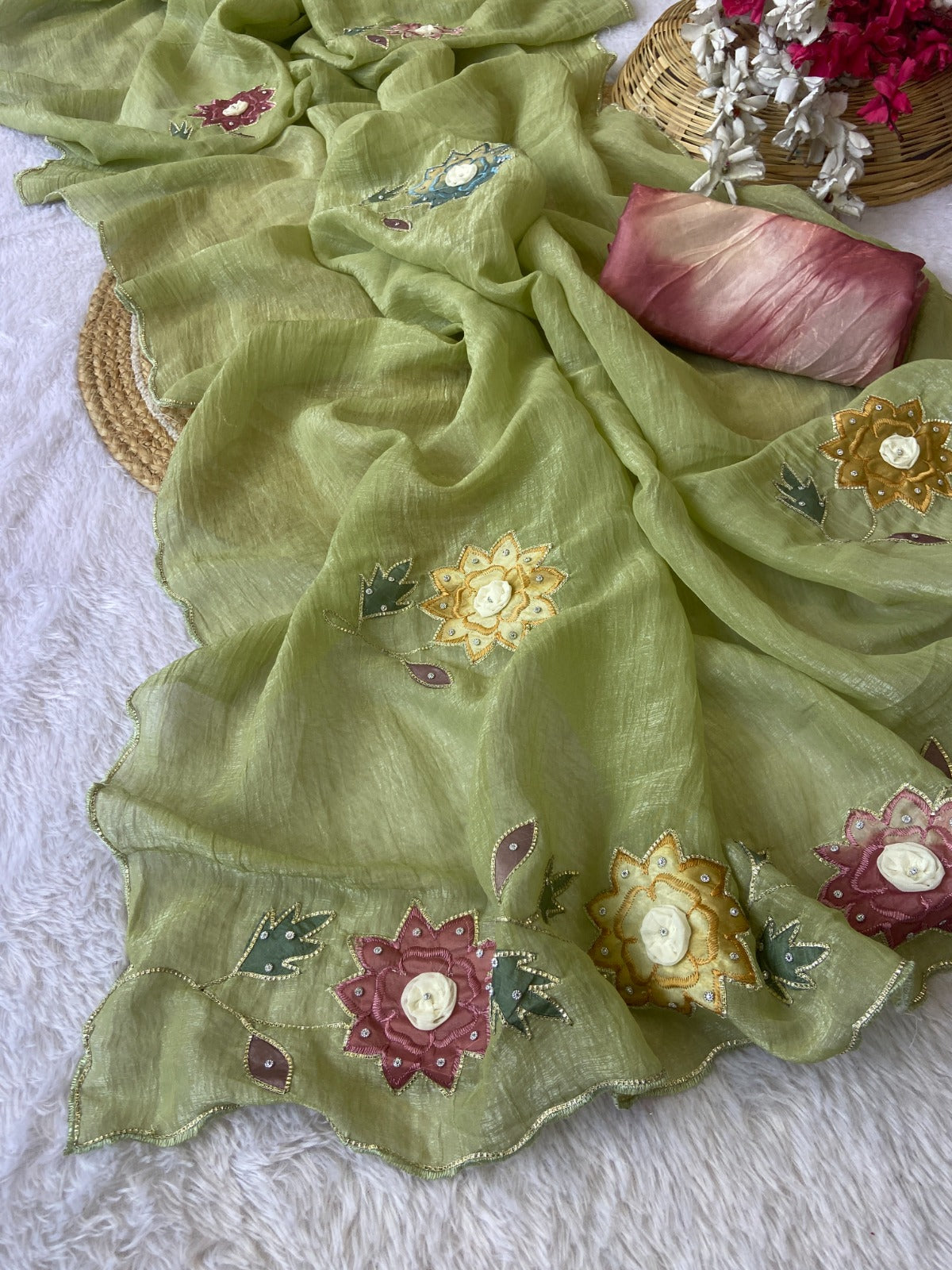 Premium Soft Crunchy Crush Fabric Saree With Heavy Design Handwork