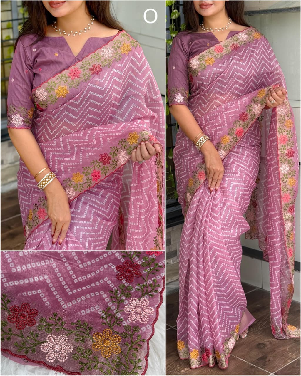 Special Bandhej Print Soft Cotton Satin Saree With Embroidery & Zari Work