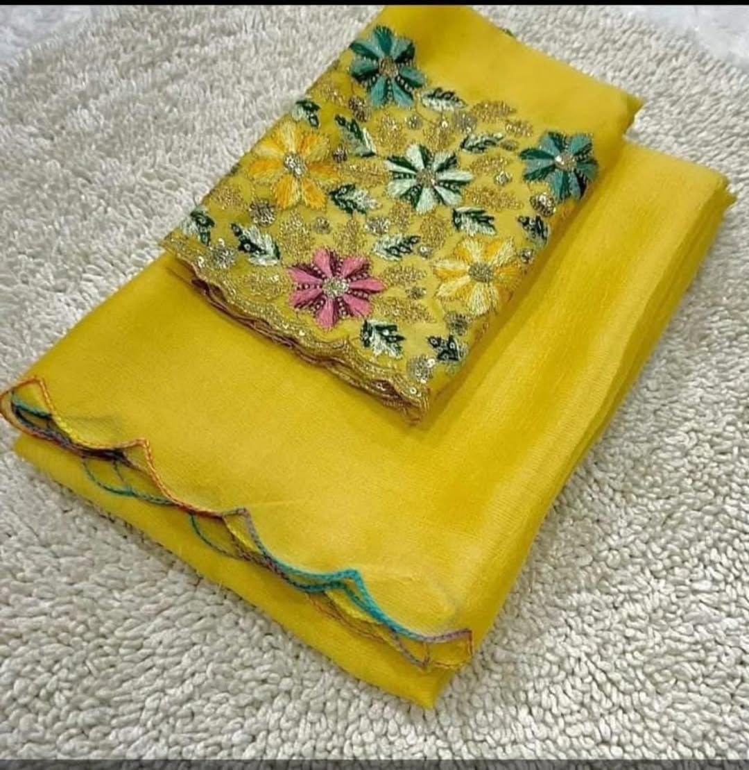 Premium Chinon Silk Saree With Multi Sequence Embroidery Work