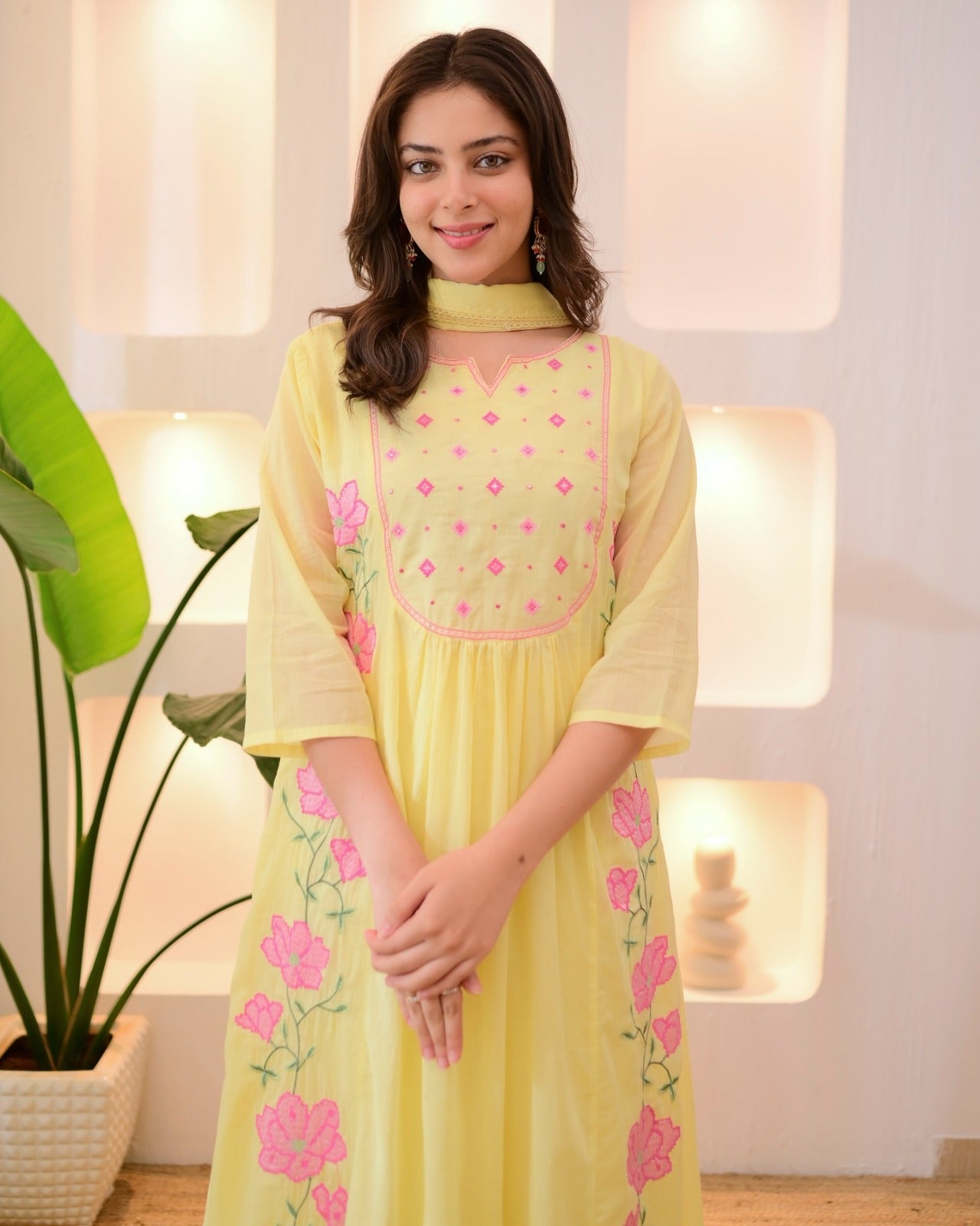 Pastel Premium Parampara Silk Kurti With Heavy Embroidery Work With Pant & Dupatta
