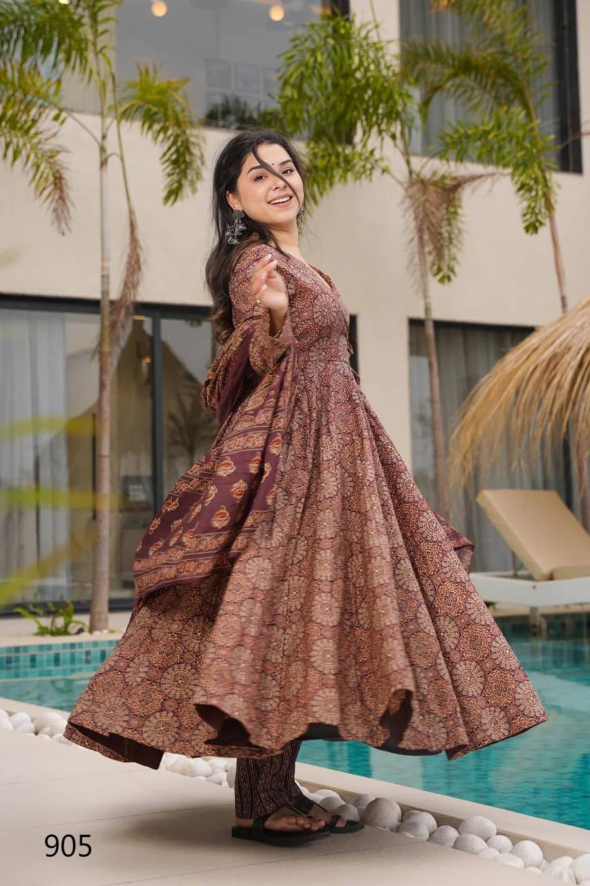 Festive & Wedding Party Wear Gher Style Pure Mal Cotton Pattern Printed Kurta Pant With Dupatta