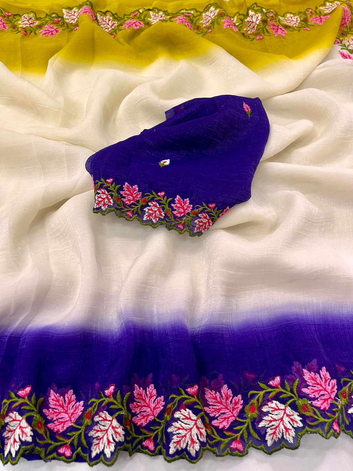 Pure Soft Crunchy Saree With Embroidery & Cut Work Finishing