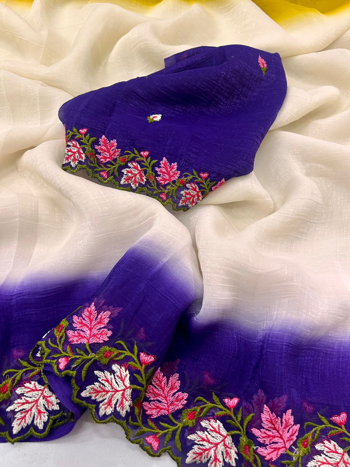 Pure Soft Crunchy Saree With Embroidery & Cut Work Finishing