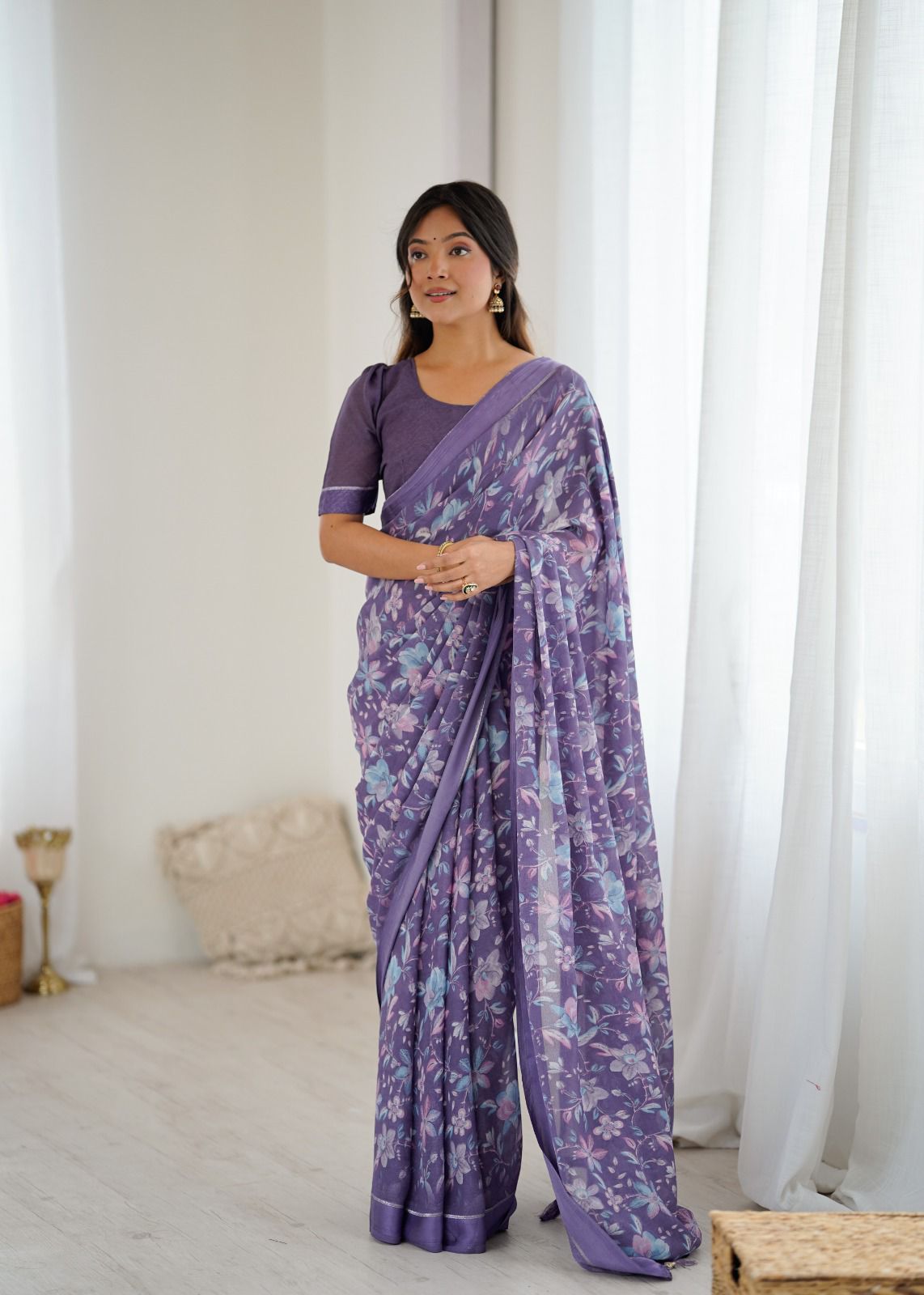Beautiful Trending Pastel Colours Bright Moss Satin Printed Saree
