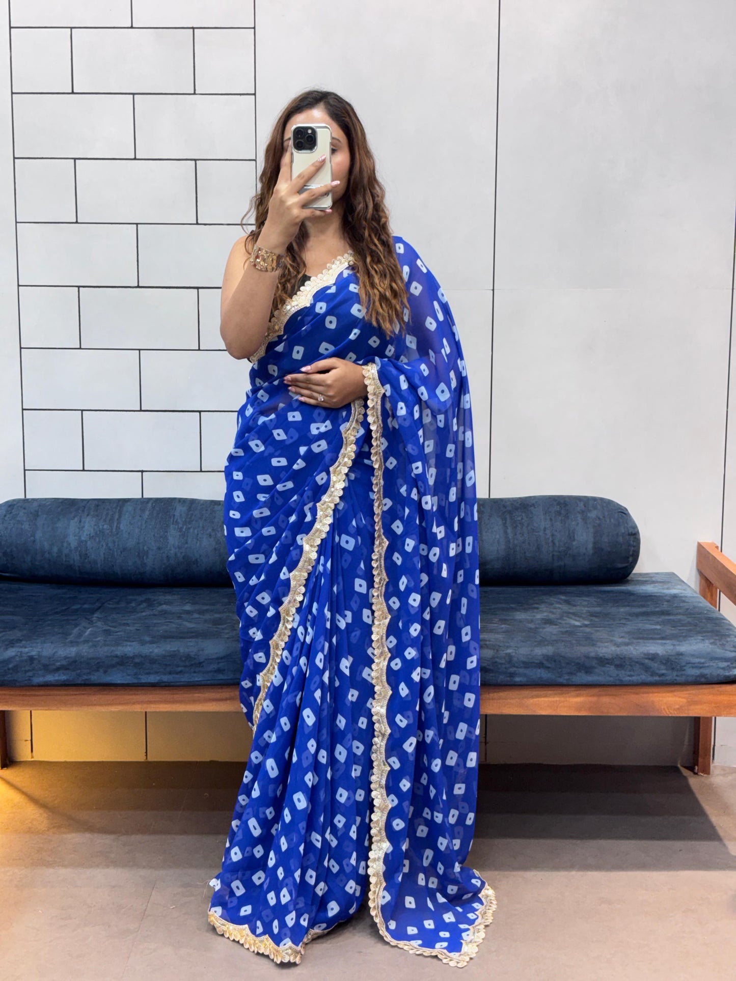 Special Soft Georgette Leheriya Bandhej Print Saree With Coding Embroidery Sequence Lace Work