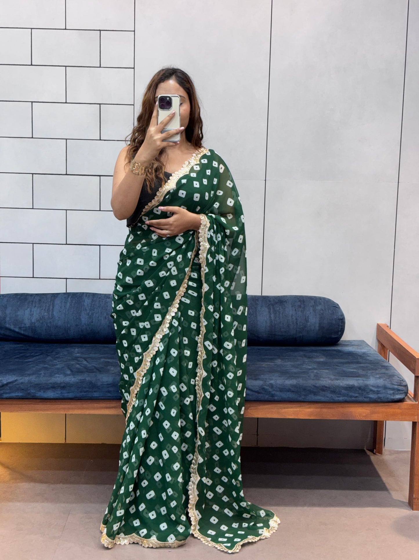 Special Soft Georgette Leheriya Bandhej Print Saree With Coding Embroidery Sequence Lace Work